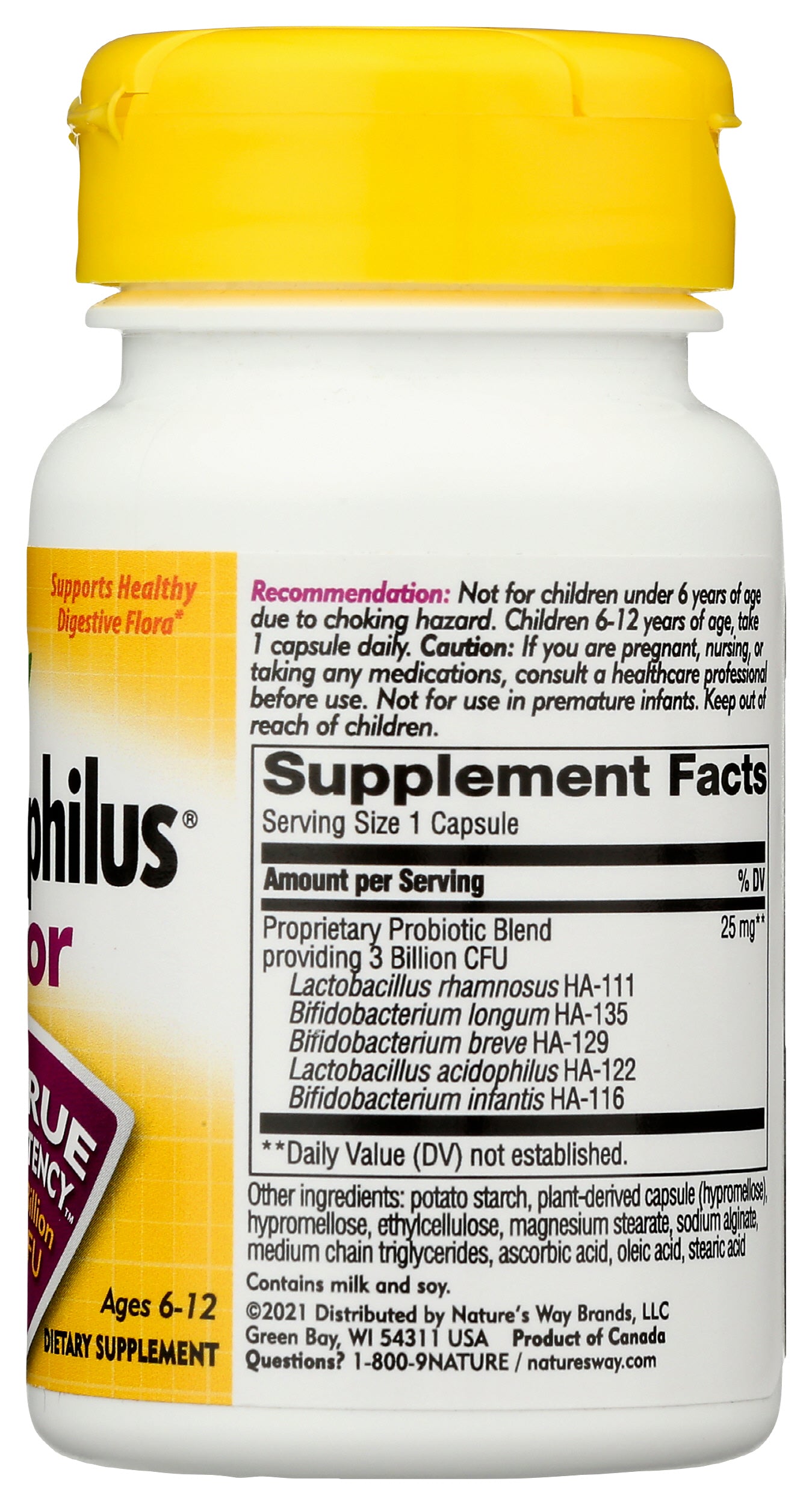 Nature's Way Primadophilus Junior Back of Bottle