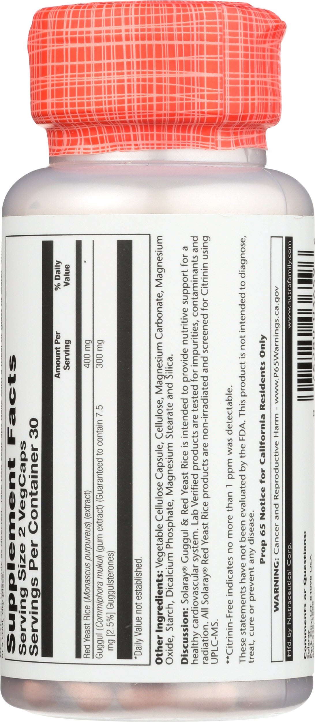 Solaray Guggul Red Yeast Rice 60 VegCaps Back