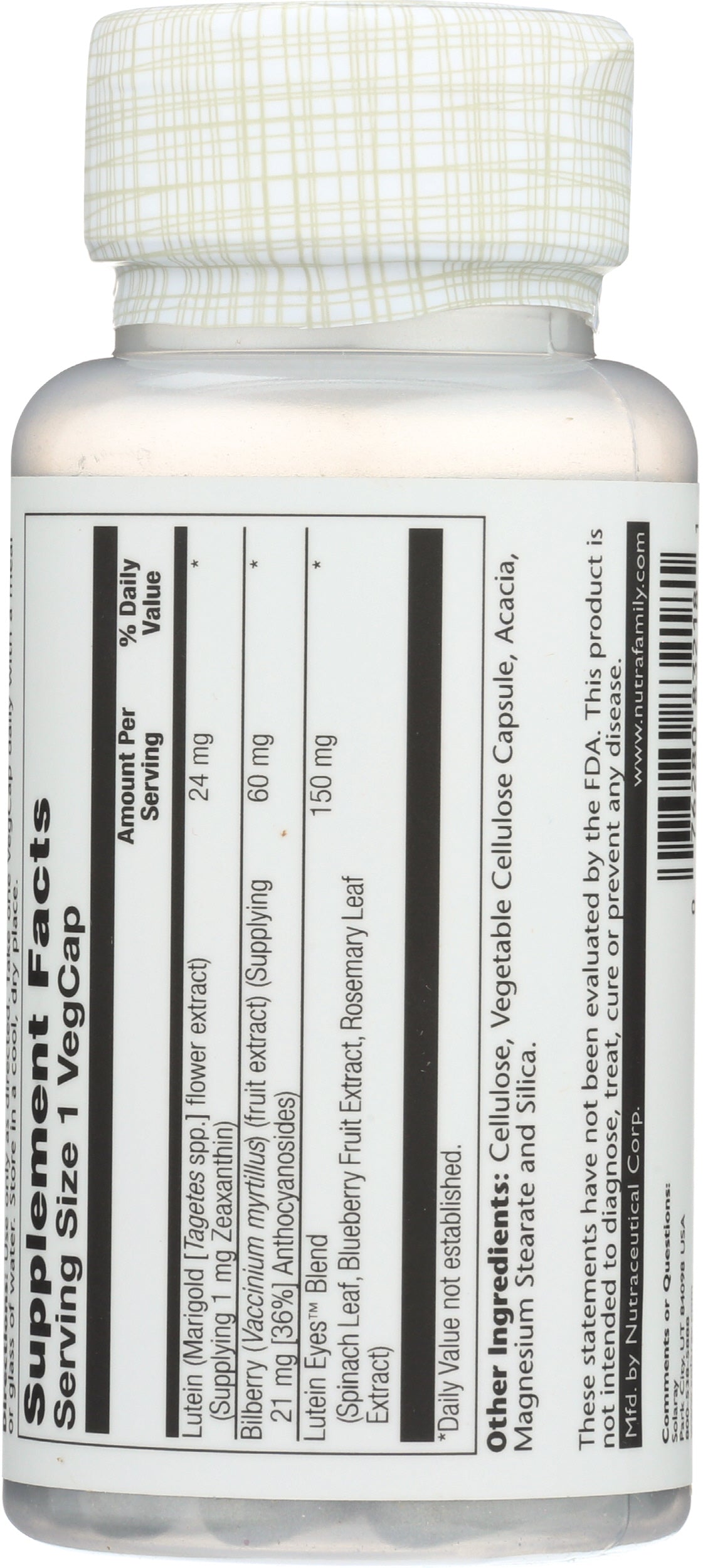 Solaray Advanced Lutein Eyes 24 60 VegCaps Back