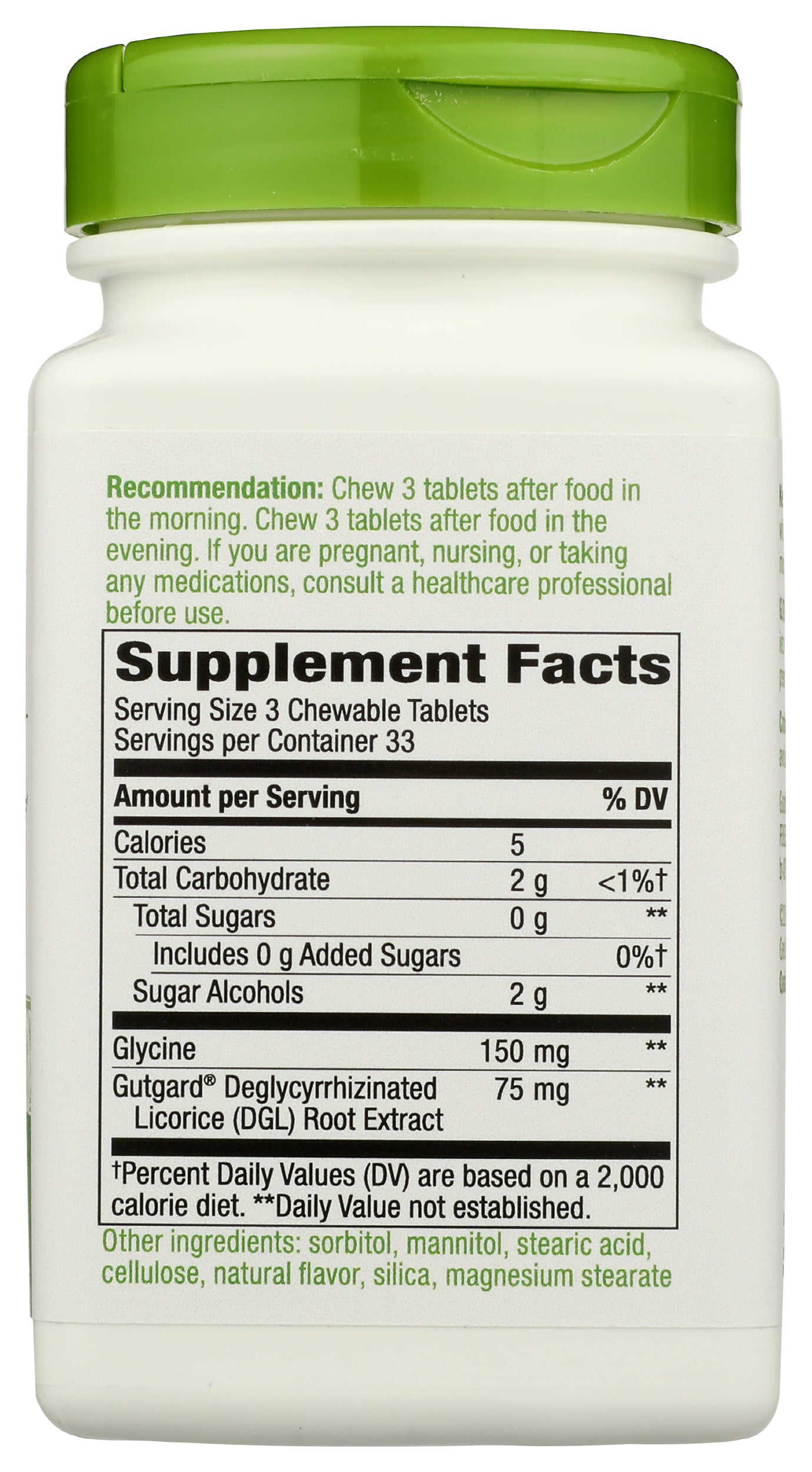Nature's Way DGL Deglycyrrhizinated Licorice 100 Chewable Tablets Back