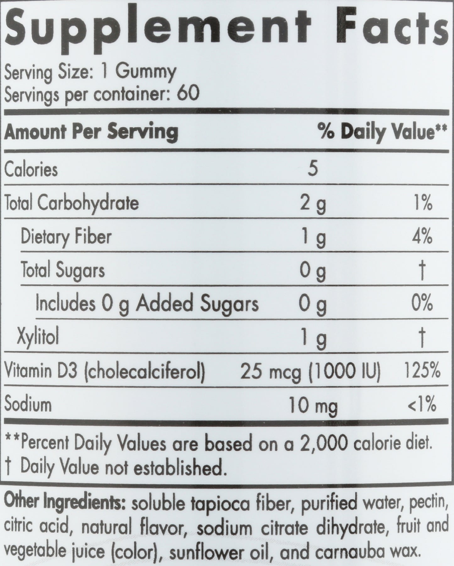 Nordic Naturals Zero Sugar Vitamin D3 1,000 IU 60 Gummies Back of Bottle