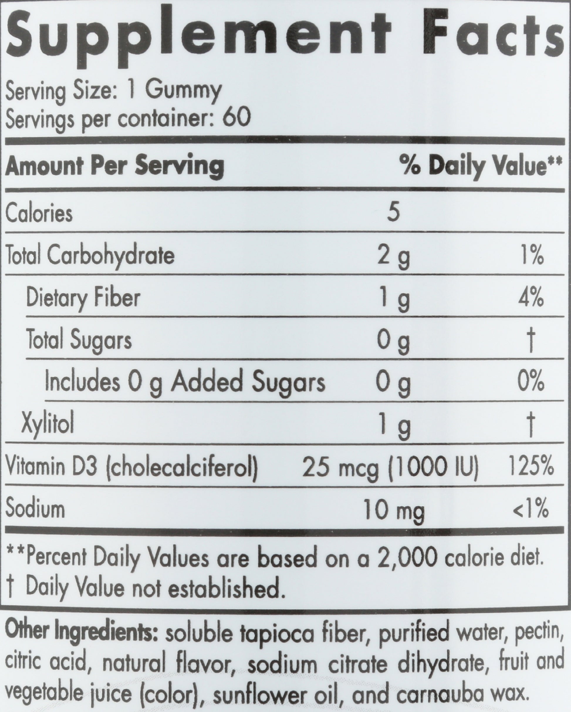 Nordic Naturals Zero Sugar Vitamin D3 1,000 IU 60 Gummies Back of Bottle