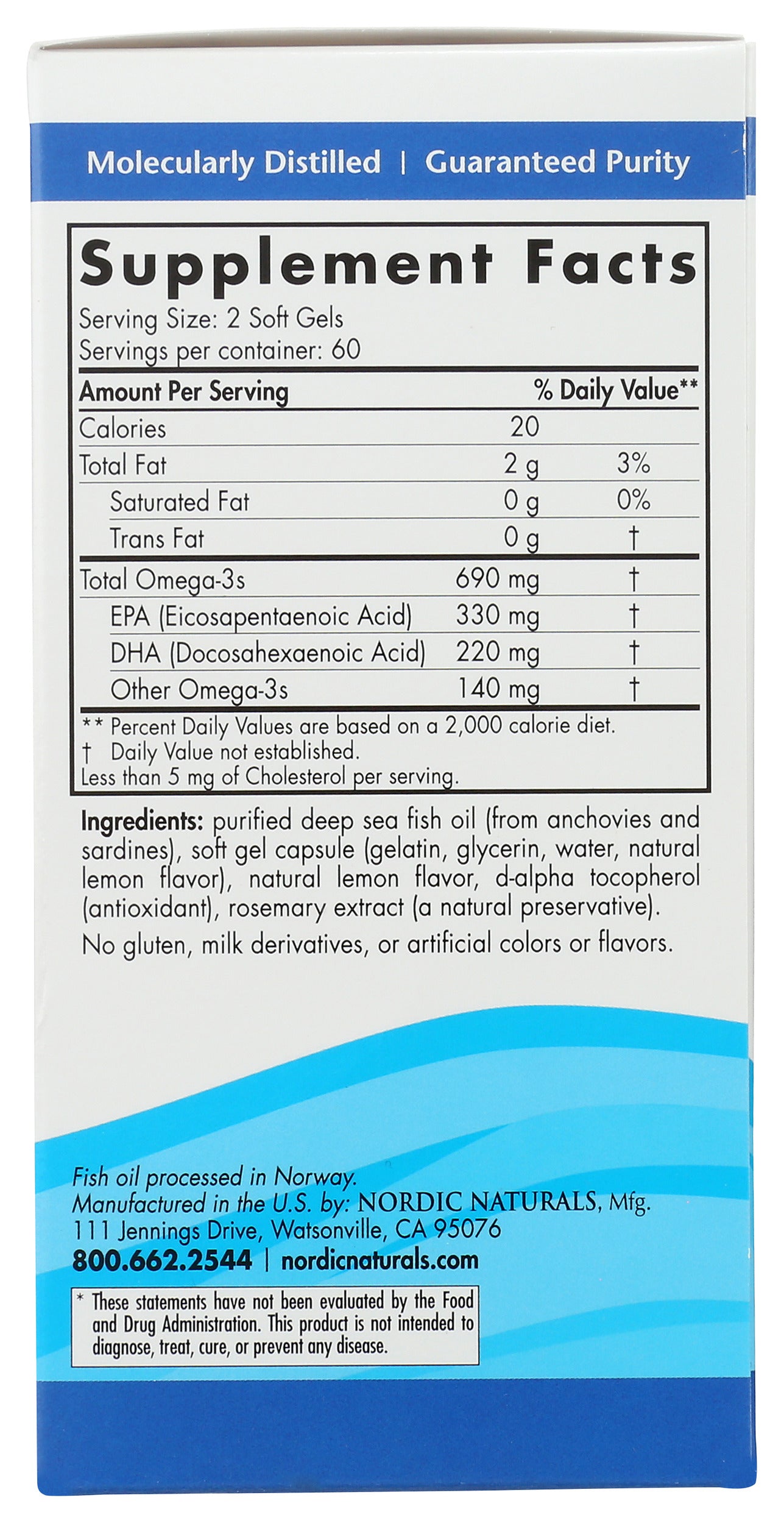 Nordic Naturals Omega-3 690mg 120 Soft Gels Back of Box