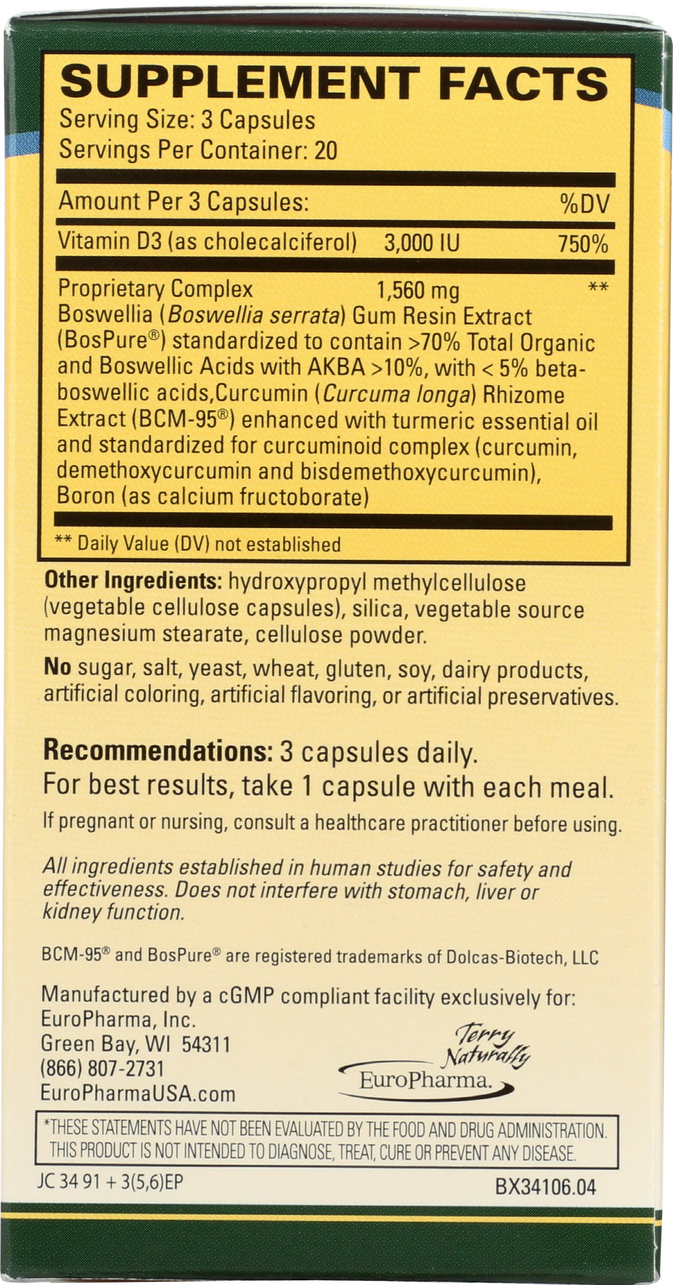 Terry Naturally Healthy Knees & Joints 60 Capsules Back of Box