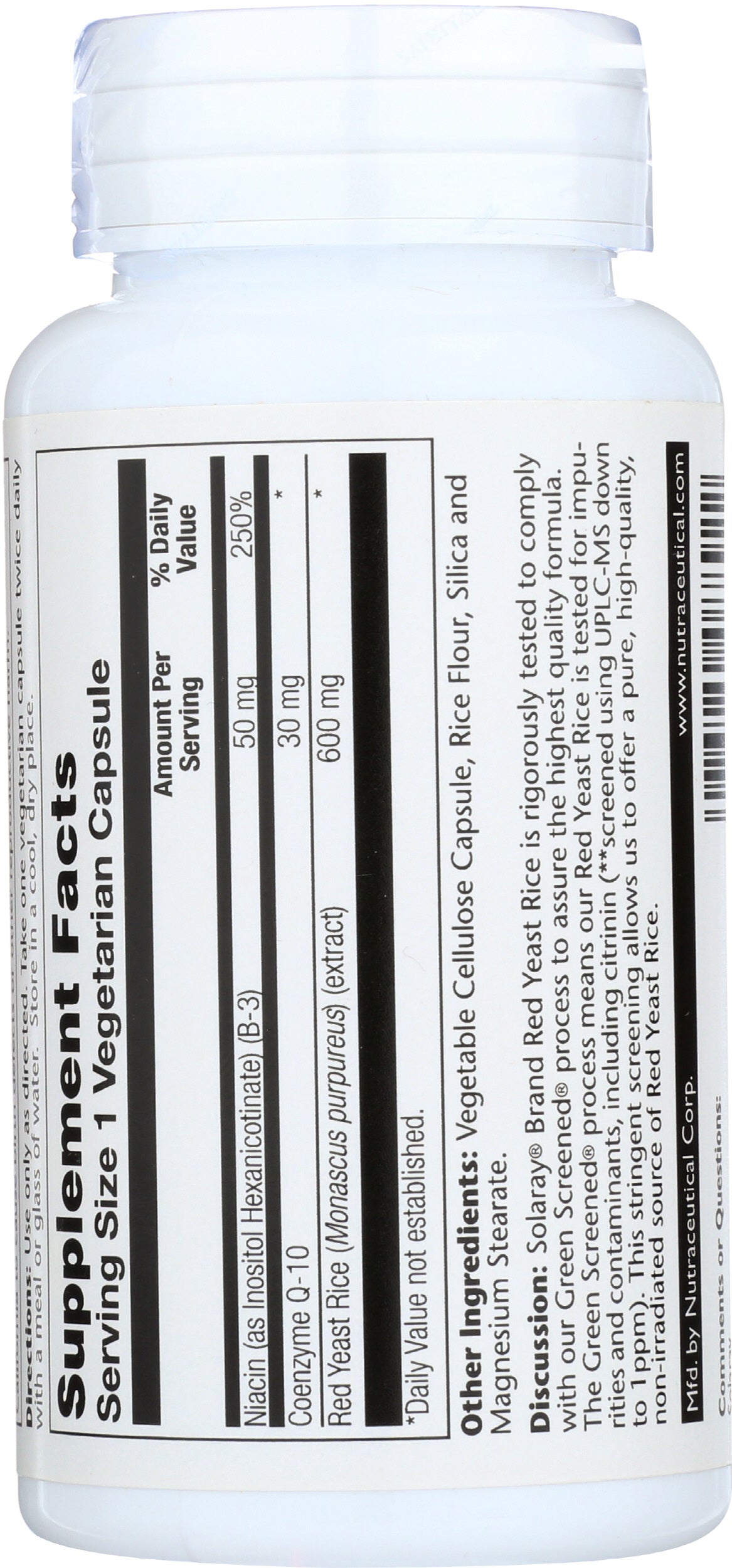 Solaray Red Yeast Rice CoQ10 60 VegCaps Back