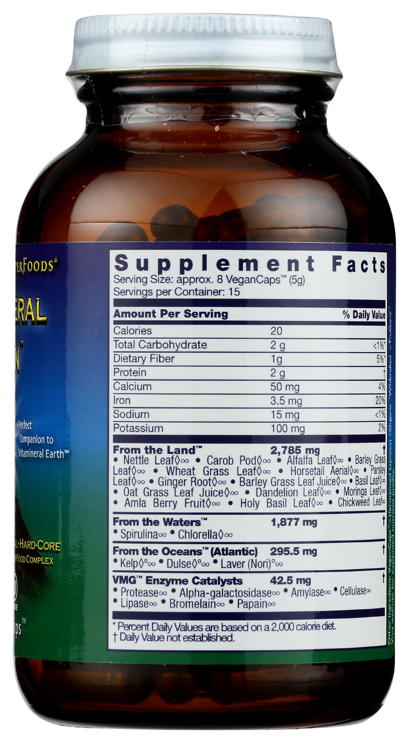 HealthForce SuperFoods Vitamineral Green 120 Vegan Caps Back of Bottle