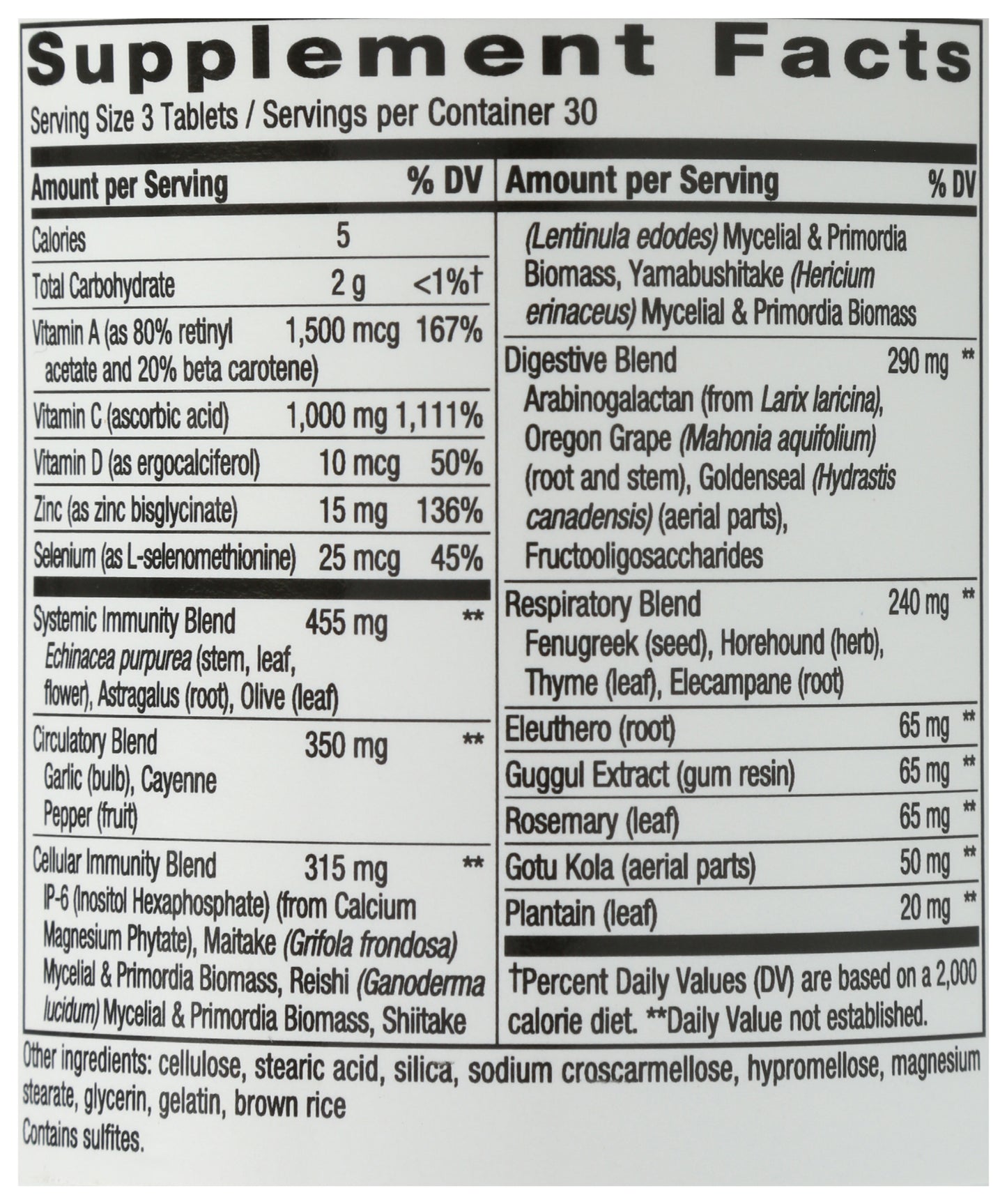 Nature's Way Ultimate Immunity 90 Tablets Back of Bottle