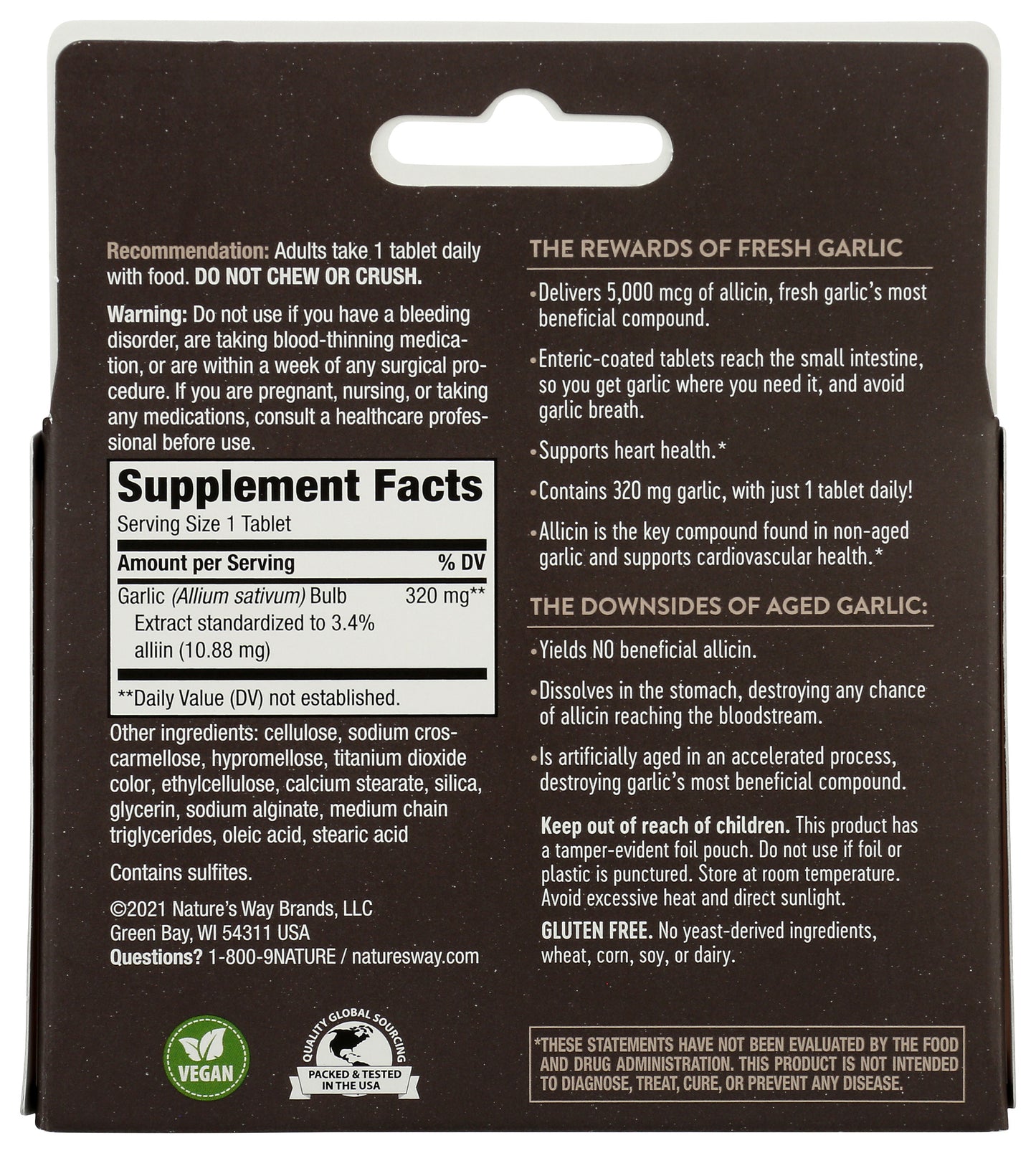 Nature's Way Garlinase 5000 Garlic Extract 100 Tablets Back