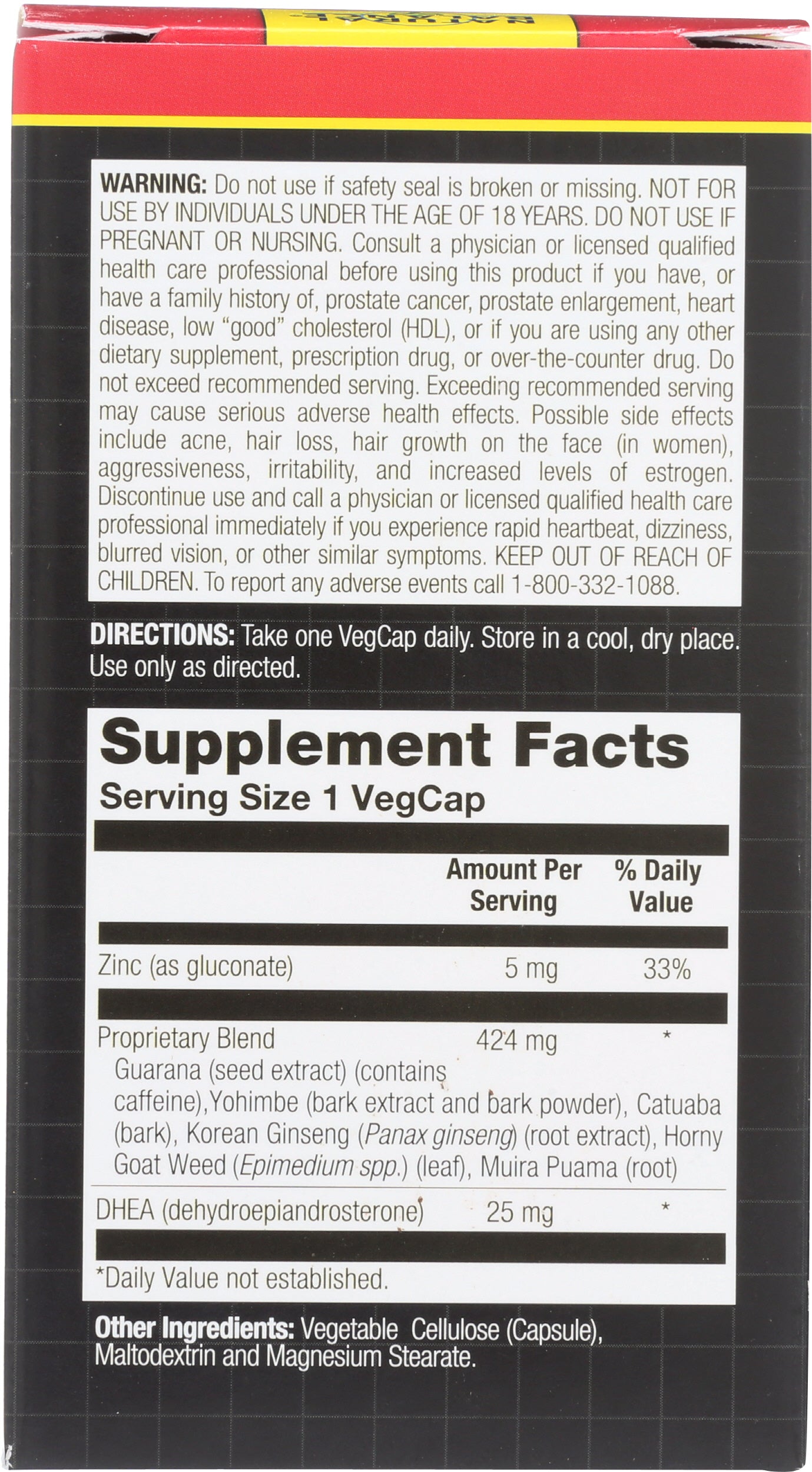 Natural Balance DHEA for Men Yohimbe and Horny Goat Weed 60 VegCaps Back of Box