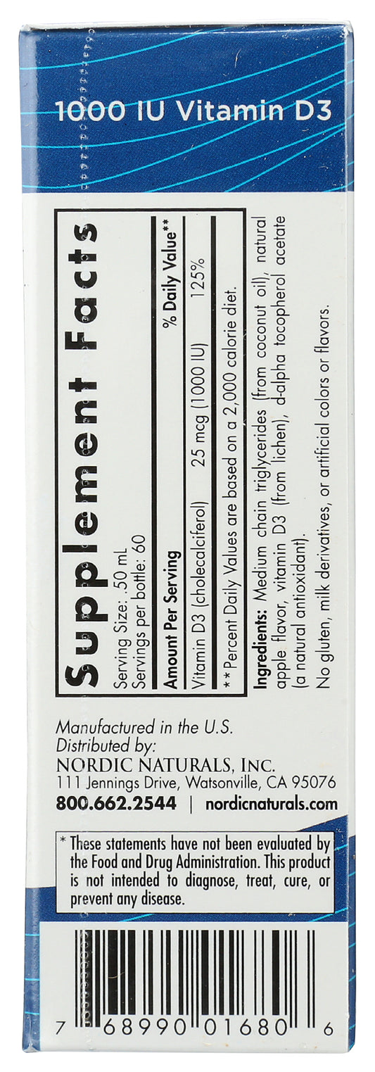 Nordic Naturals Plant Based Vitamin D3 Liquid 1,000 IU 1 Fl Oz Back of Box