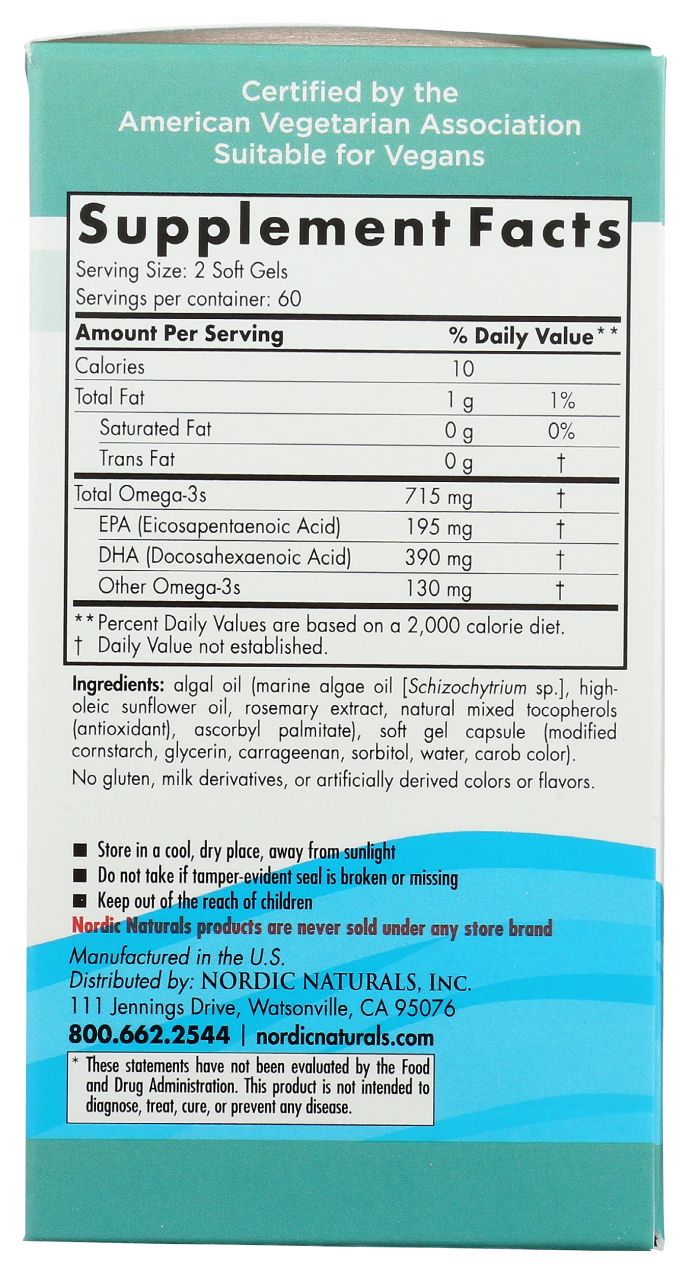 Nordic Naturals Algae Omega Back of Box