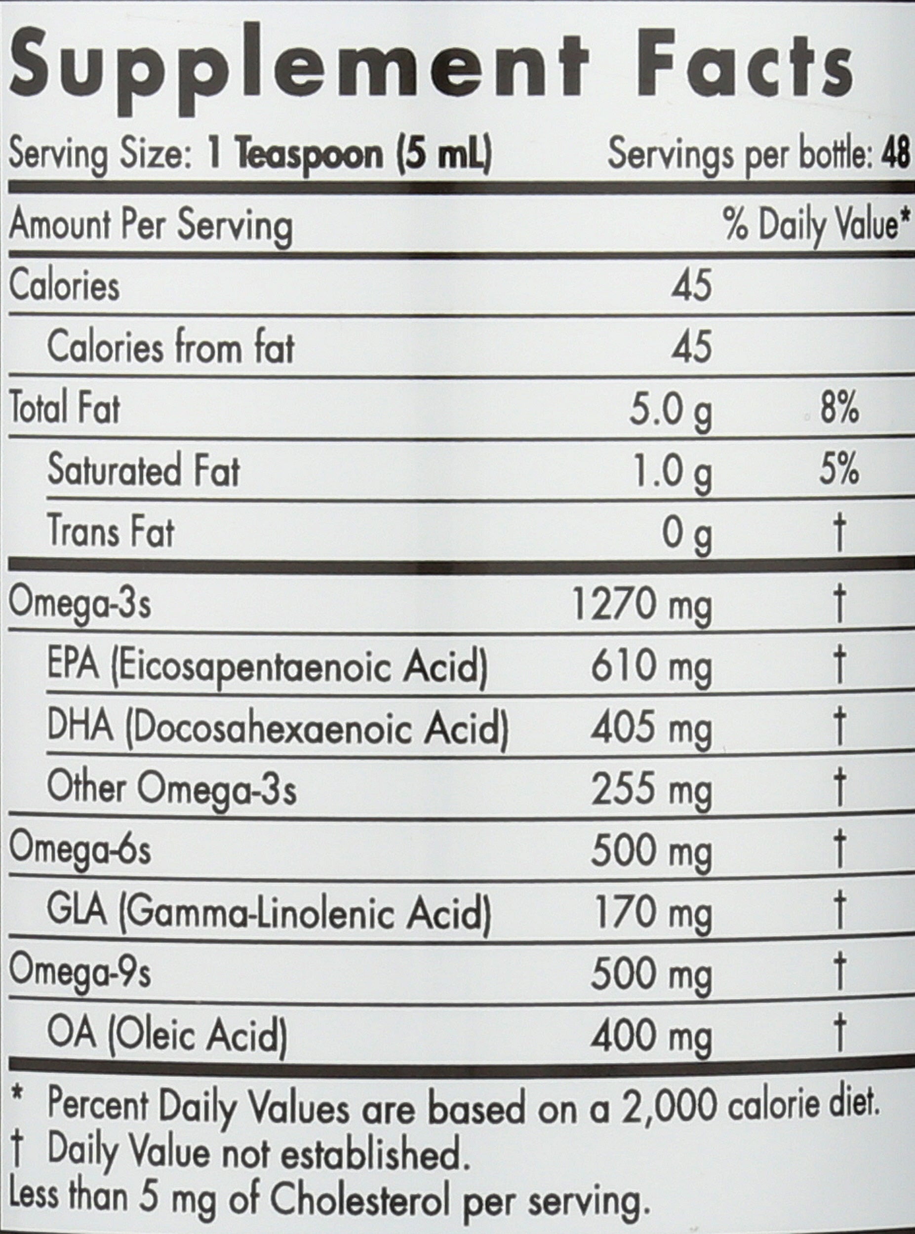 Nordic Naturals Complete Omega 1270 mg + 170 mg GLA 8 fl oz Back of Bottle