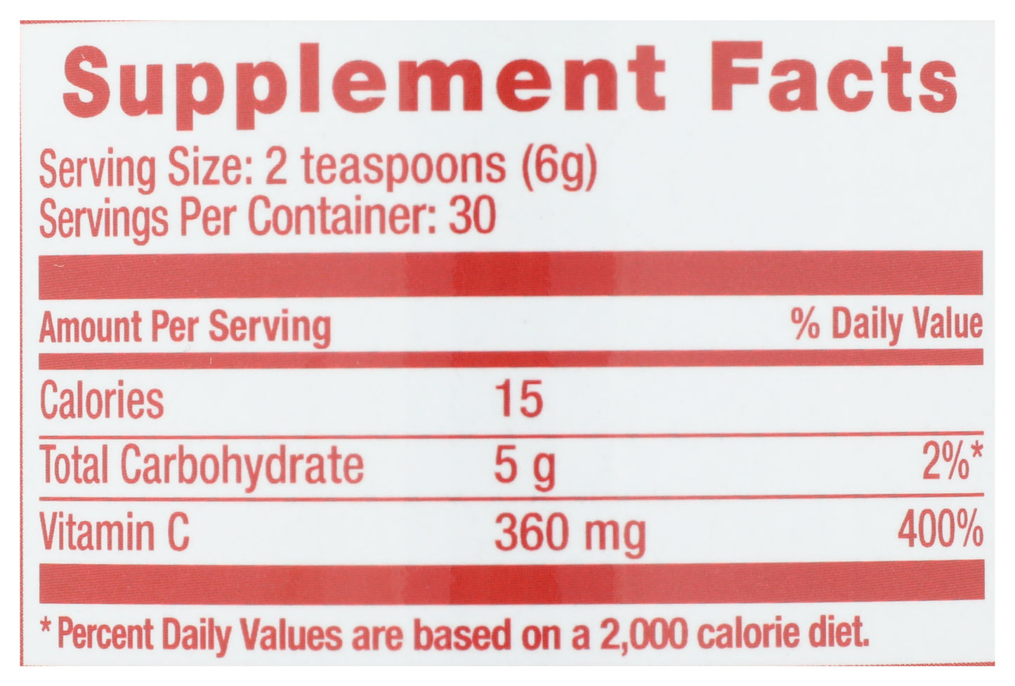 HealthForce SuperFoods Vitamin C 180g Back of Bottle