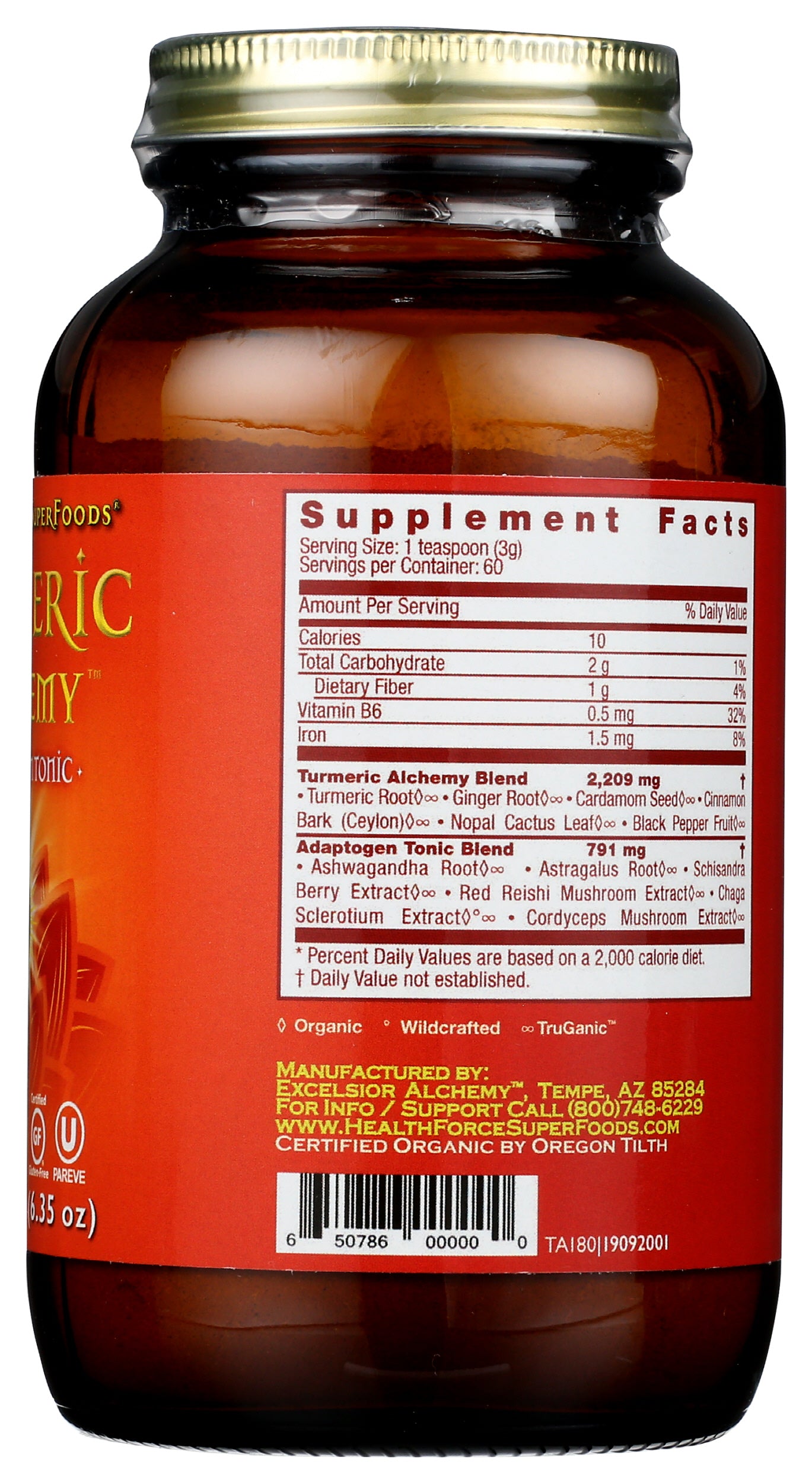 HealthForce SuperFoods Turmeric Alchemy Powder 180g Back of Bottle