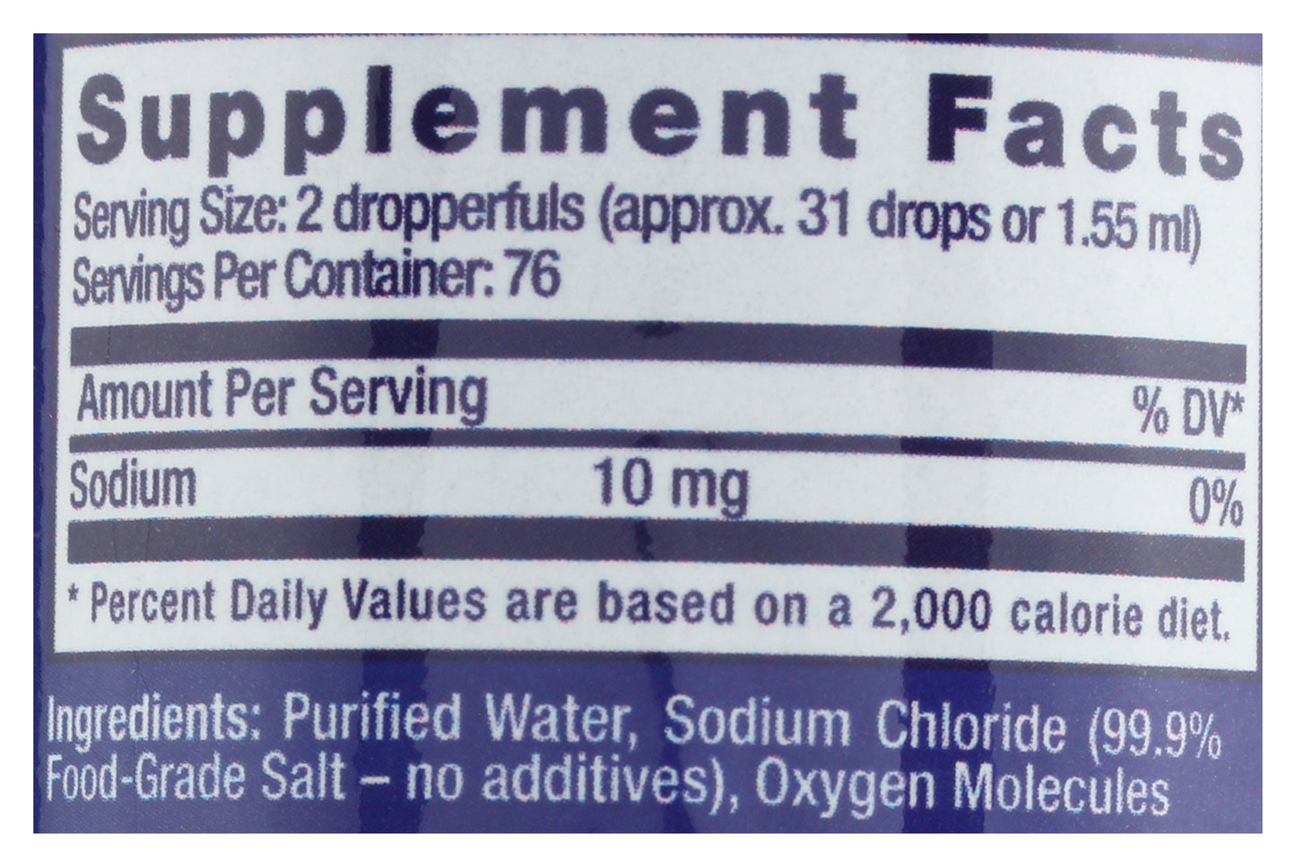 HealthForce SuperFoods Oxygen Extreme 4 Fl. Oz. Back of Bottle