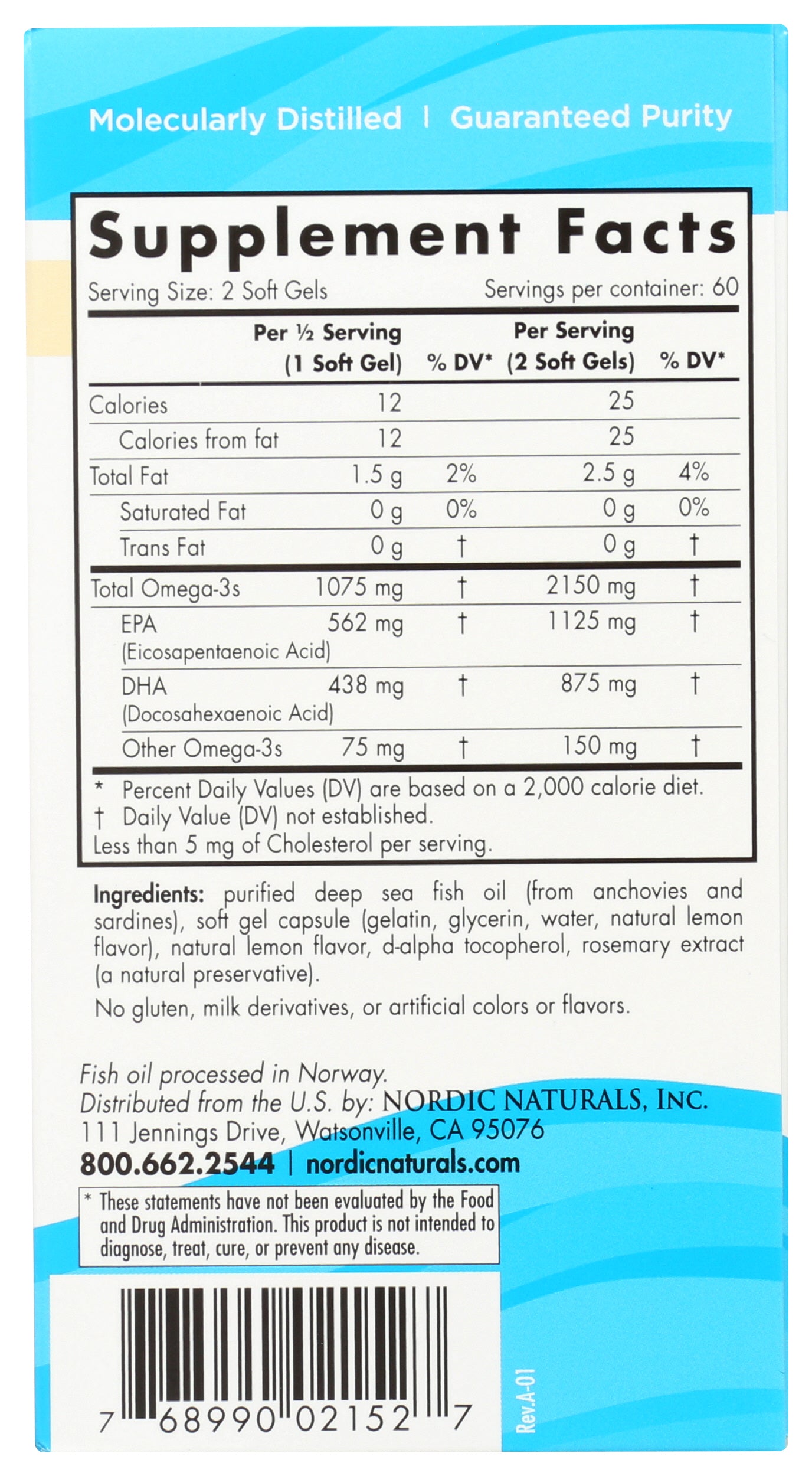 Nordic Naturals Ultimate Omega 2X 2150mg 120 Soft Gels Back of Box