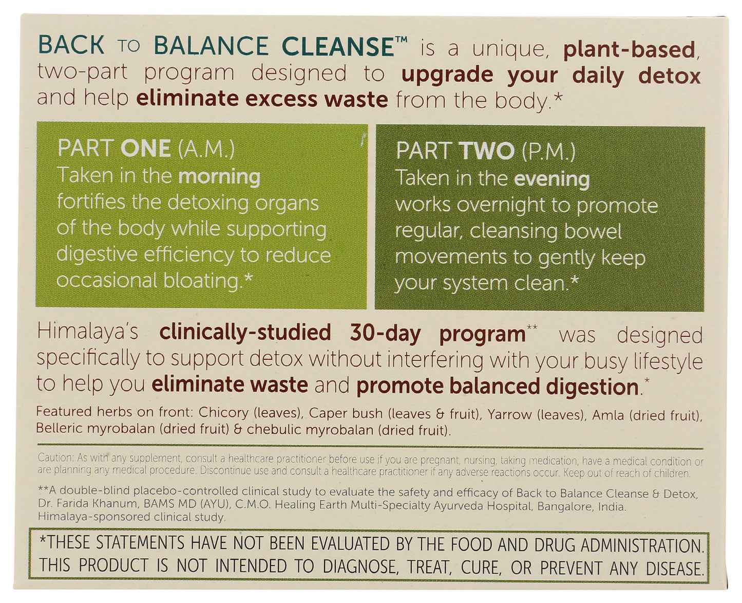 Himalaya Back To Balance Cleanse 60 Vegetarian Capsules Back