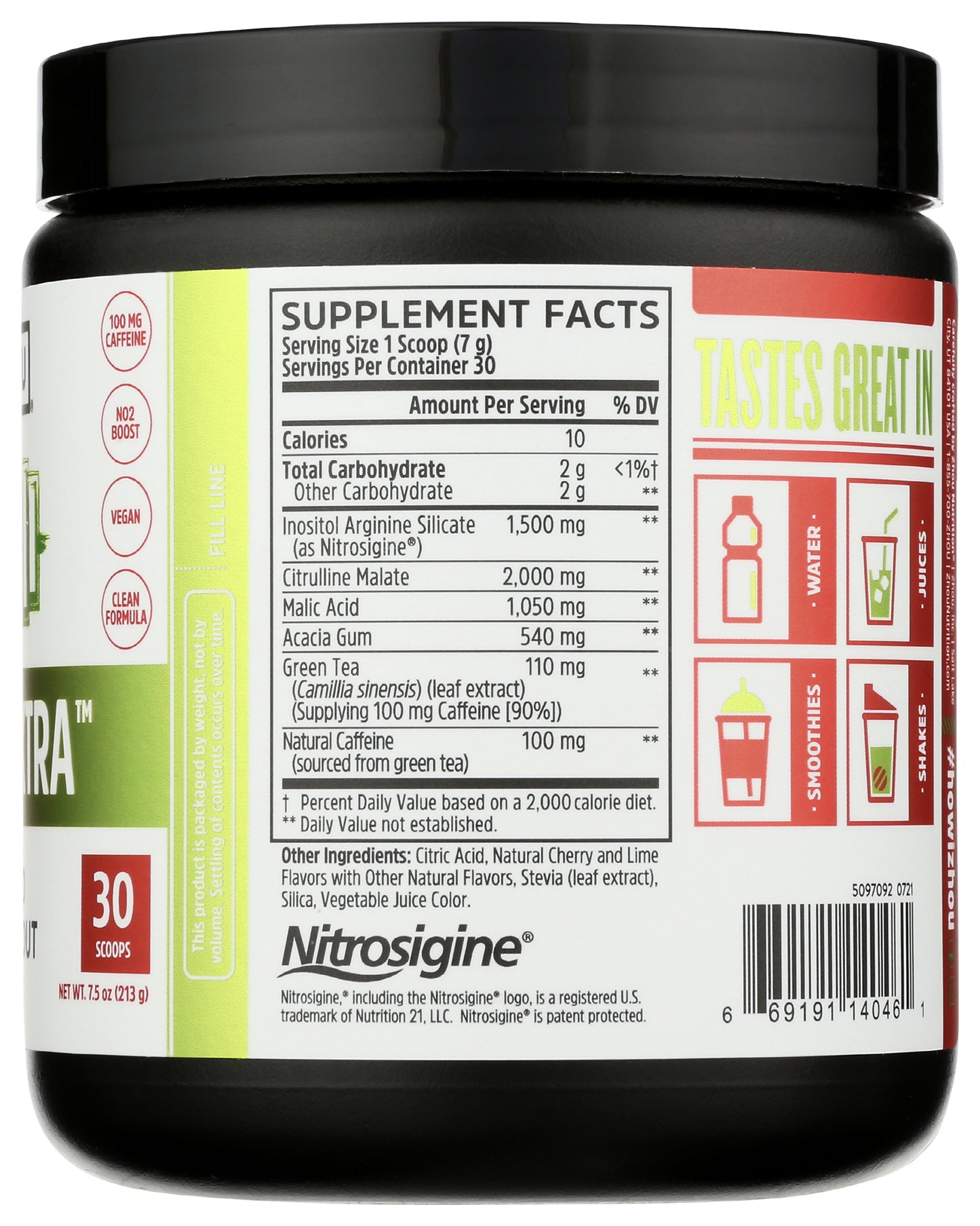 Zhou Lite Up Xtra Boosted Pre-Workout Cherry Limeade Flavor 213g Back of Tub