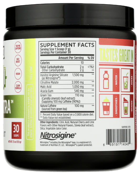 Zhou Lite Up Xtra Boosted Pre-Workout Cherry Limeade Flavor 213g Back of Tub
