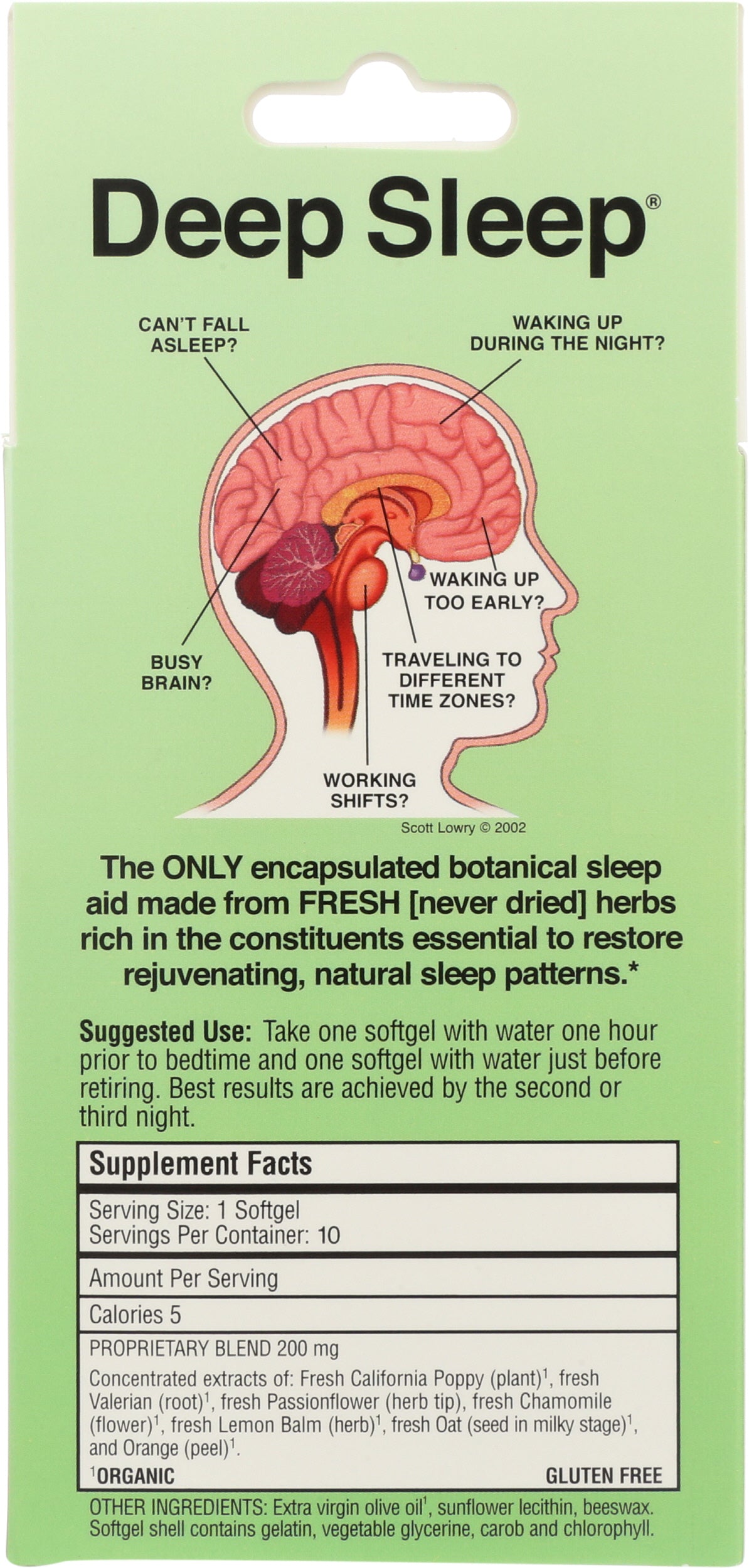 Herbs Etc. Deep Sleep 10 Soft Gels Back of Box