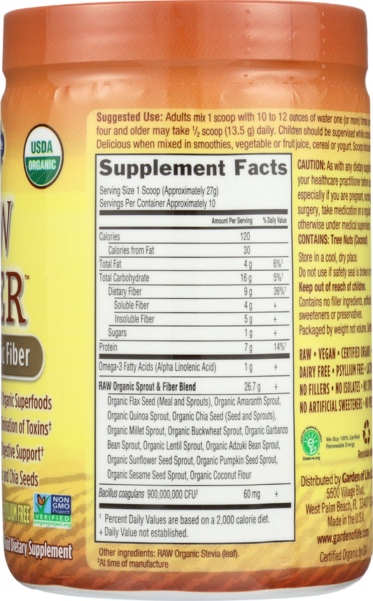 Garden of Life Raw Organic Fiber 9.45 oz. Back