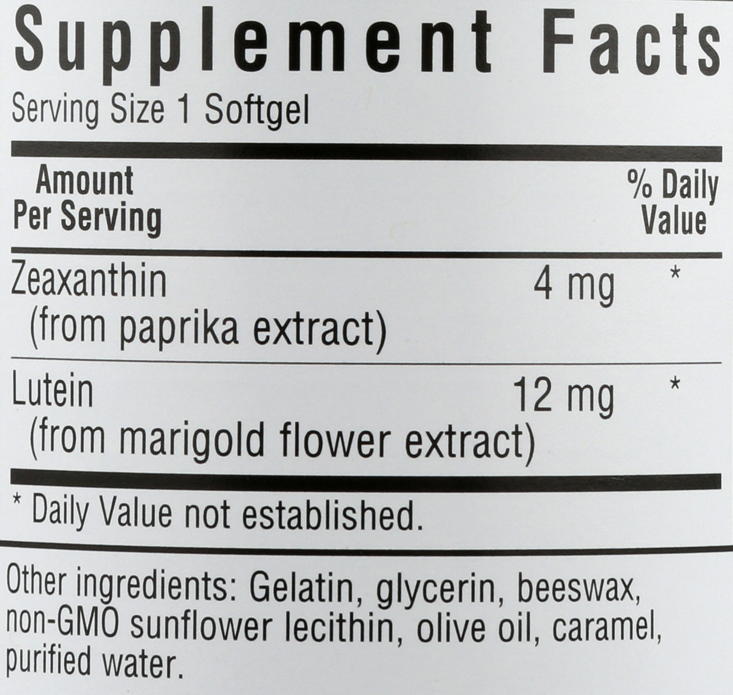 Bluebonnet Zeaxanthin & Lutein 30 Soft Gels Back