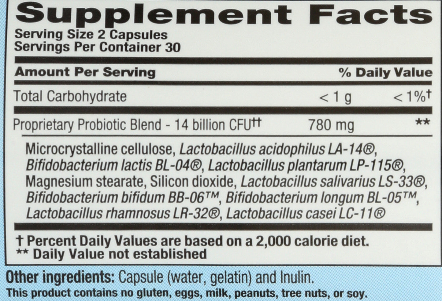 PB8 Probiotic Back of Bottle