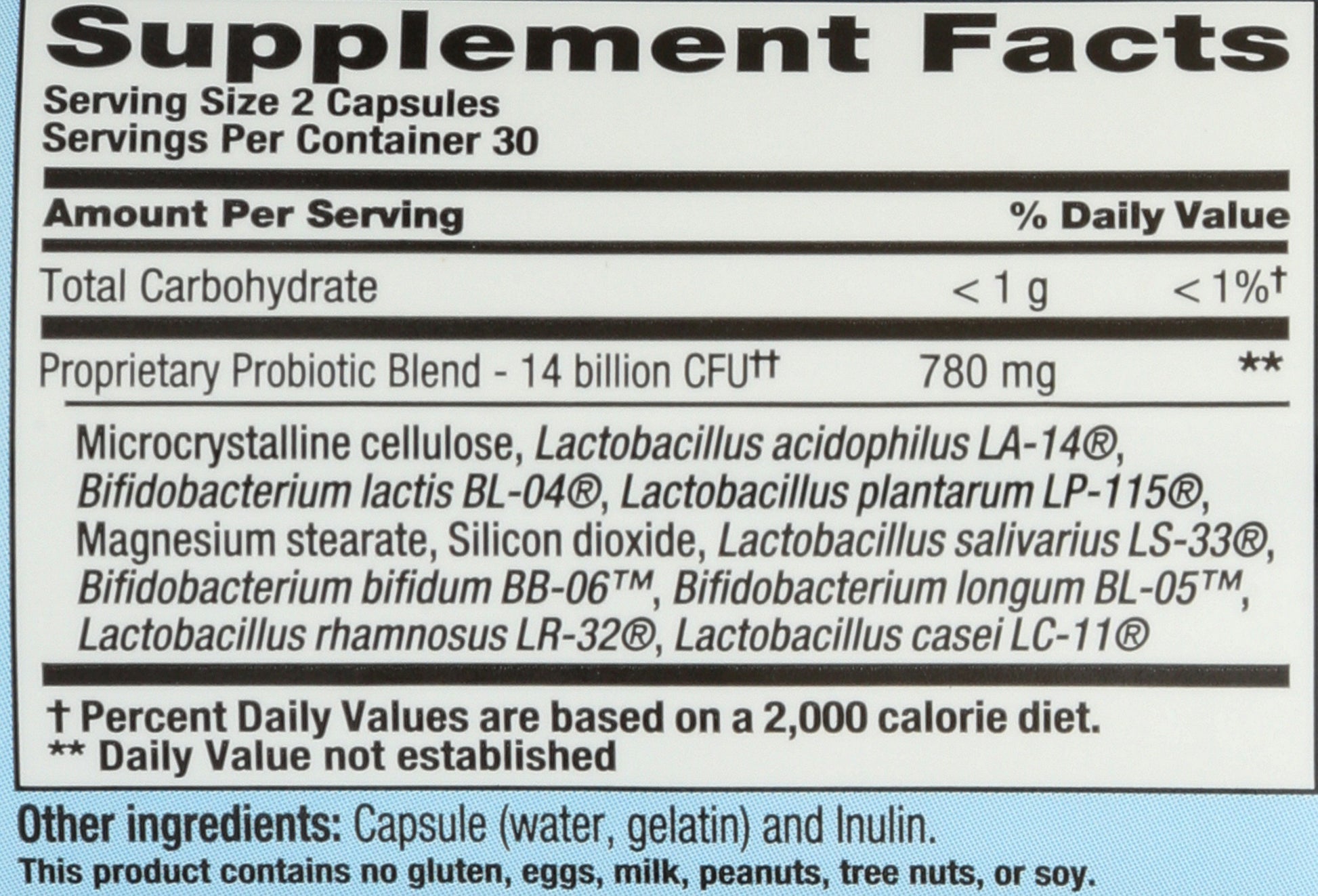 PB8 Probiotic Back of Bottle