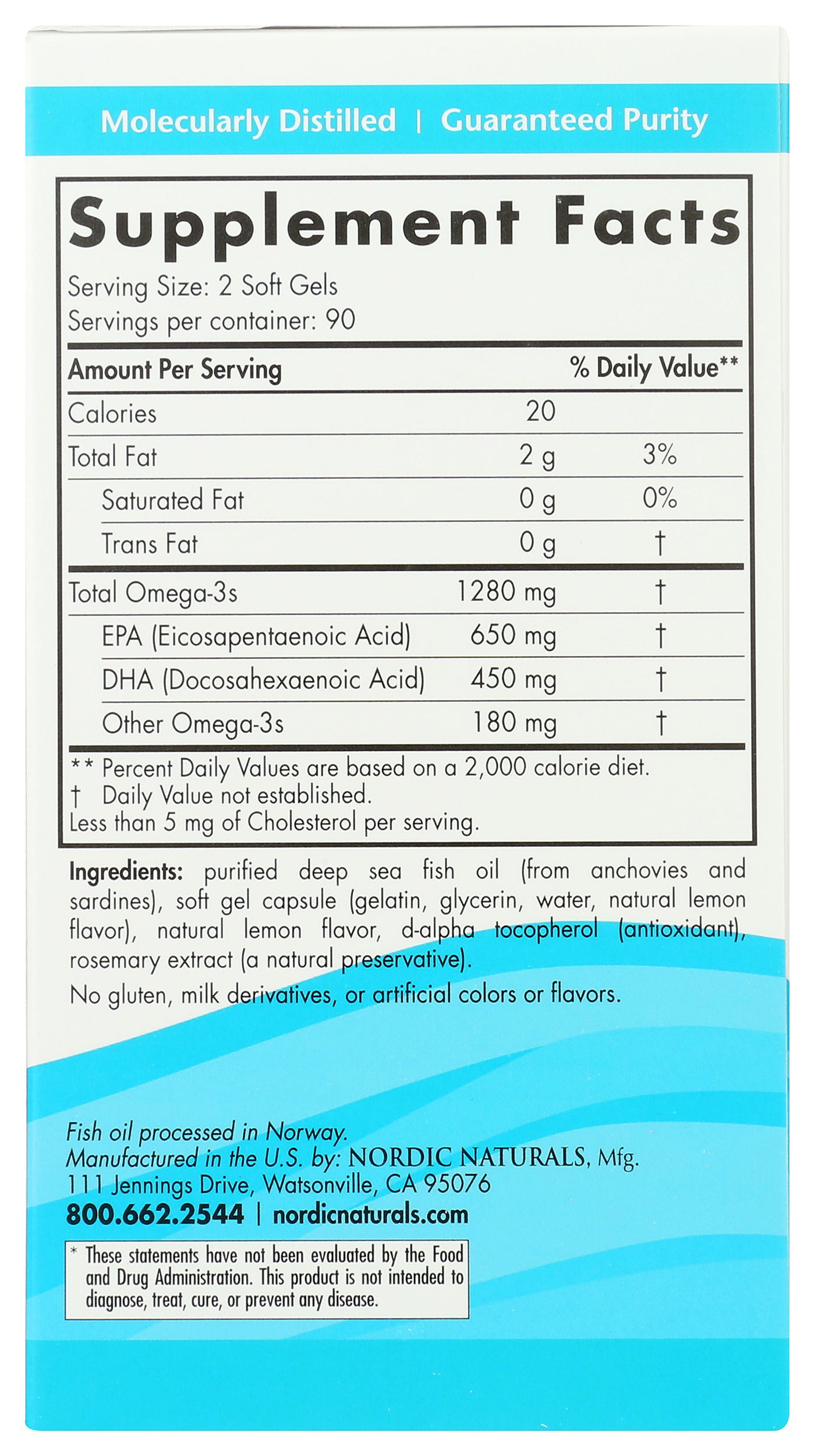 Nordic Naturals Ultimate Omega 1280mg 180 Soft Gels Back of Box