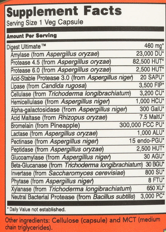 NOW Digest Ultimate 60 Veg Capsules Back