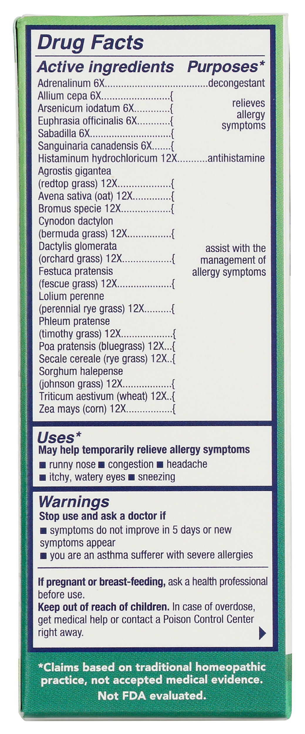 bioAllers Grass Pollen 1 fl oz Back