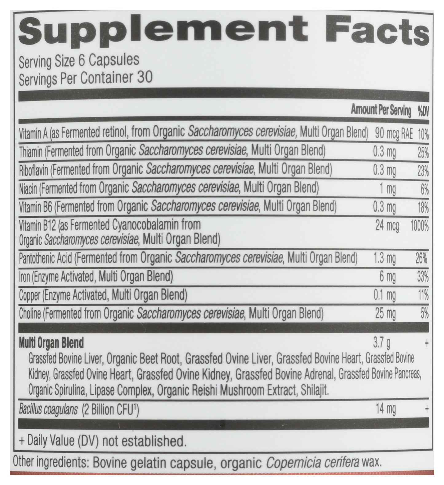 Ancient Nutrition Organs Blend with Grass-Fed Liver, Heart, and Kidney 180 Capsules Back