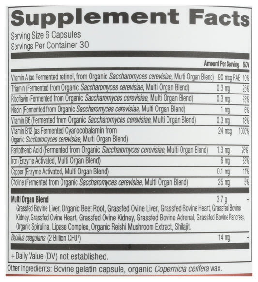 Ancient Nutrition Organs Blend with Grass-Fed Liver, Heart, and Kidney 180 Capsules Back
