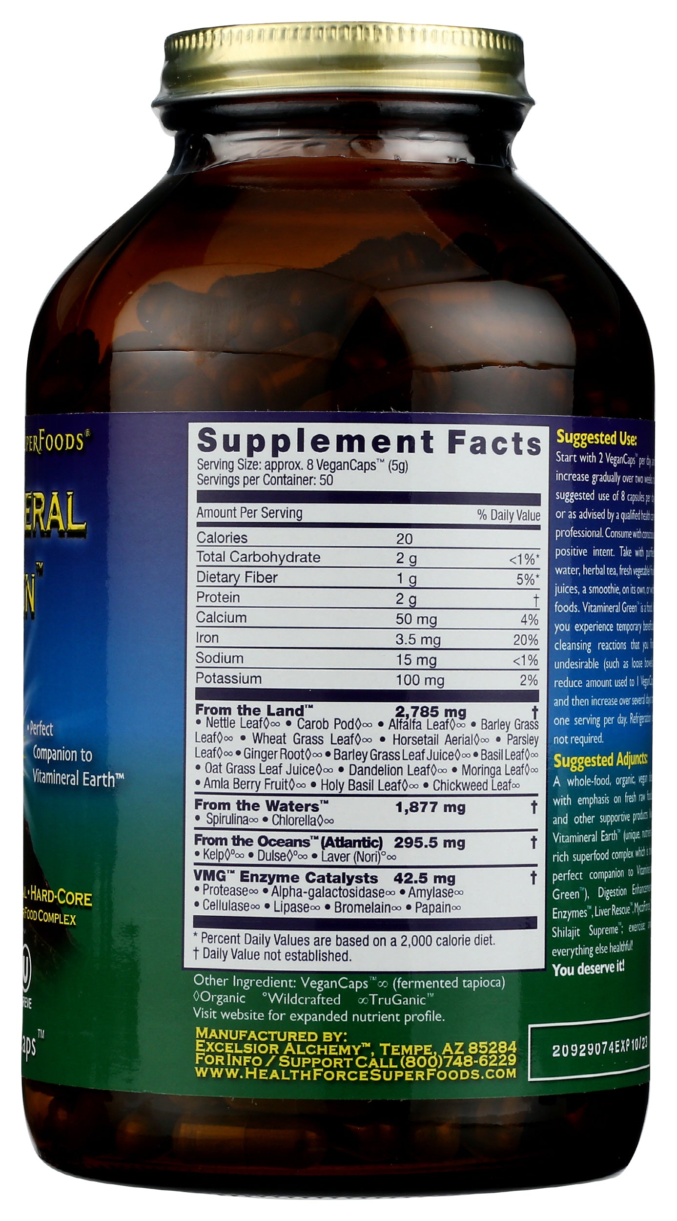 HealthForce SuperFoods Vitamineral Green 400 Vegan Caps Back of Bottle