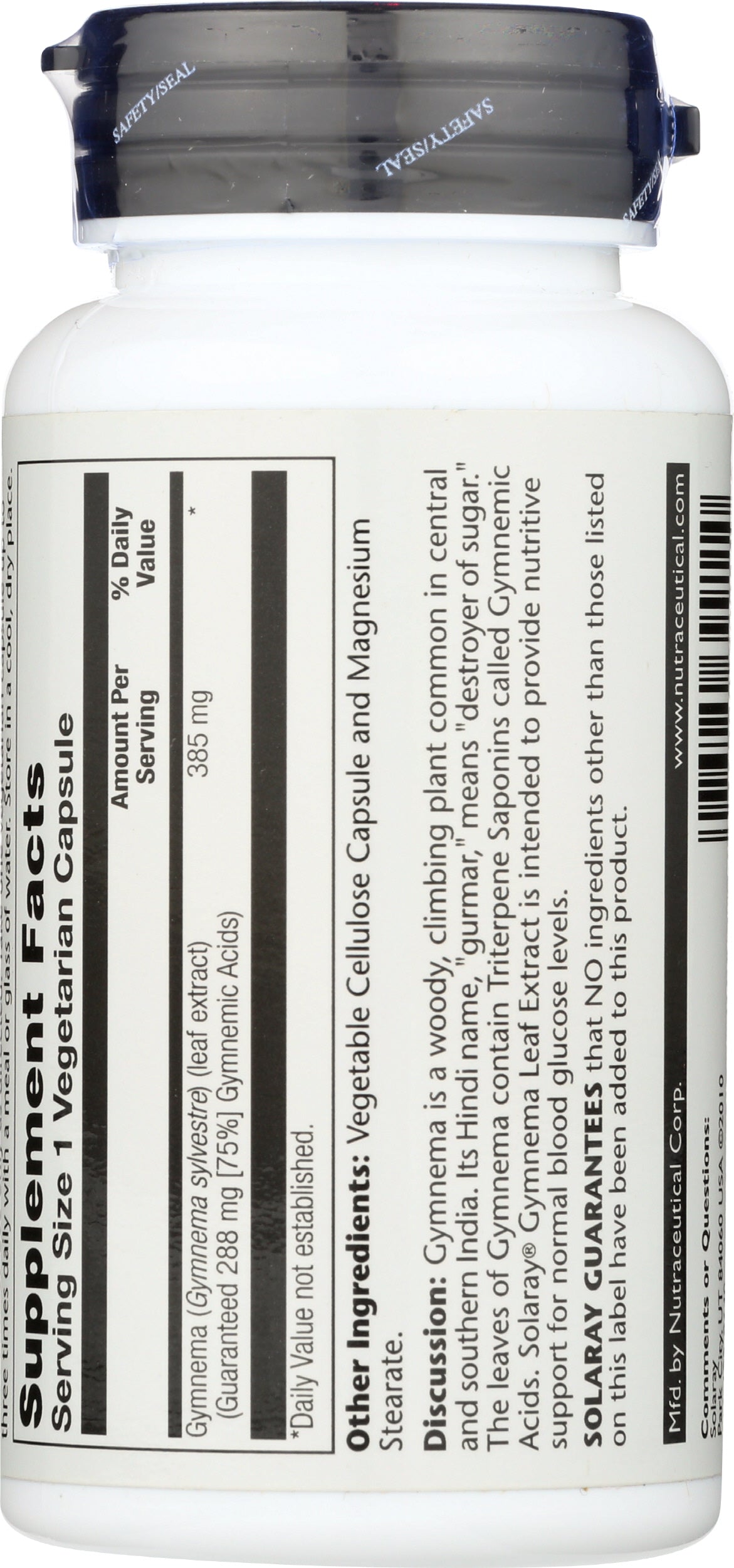 Solaray Vital Extracts Gymnema 385 mg 60 VegCaps Back of Bottle