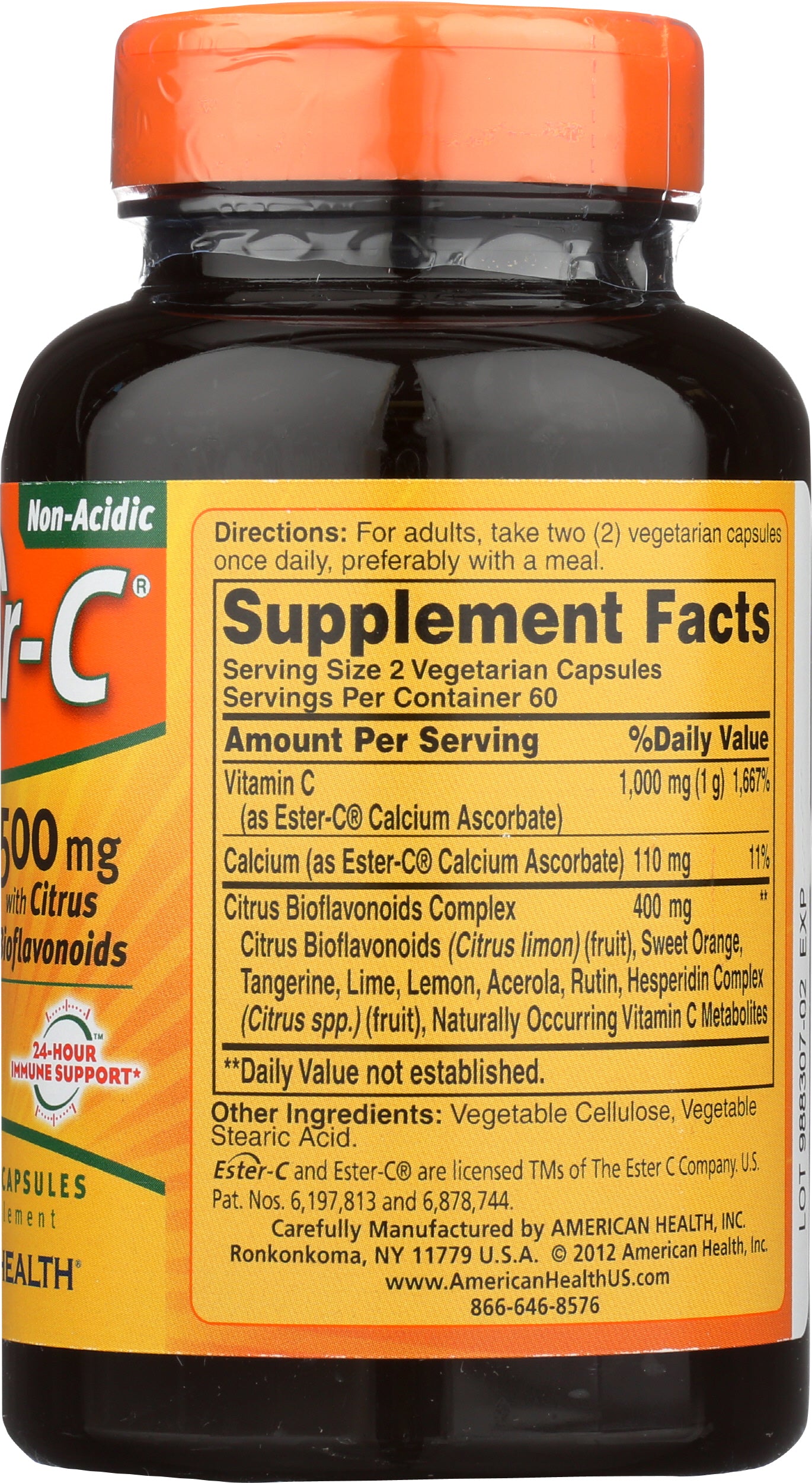 American Health Ester-C 500mg 120 Vegetarian Capsules Back of Bottle