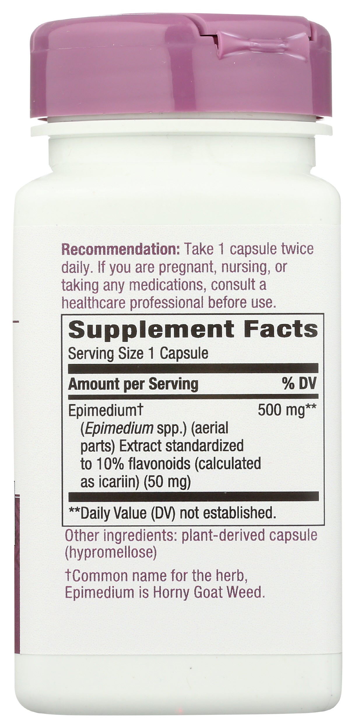 Nature's Way Horny Goat Weed 60 Vegan Capsules Back of Bottle
