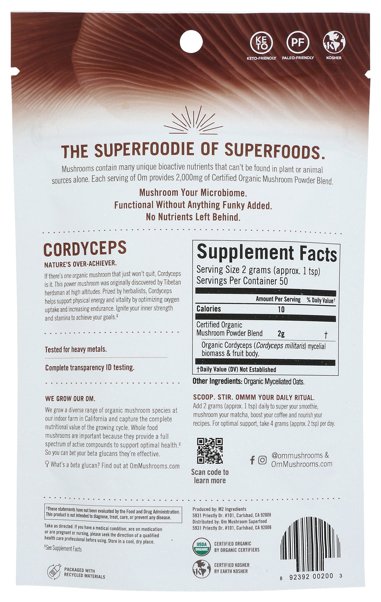 Om Cordyceps Powder 3.5oz Back of Bag
