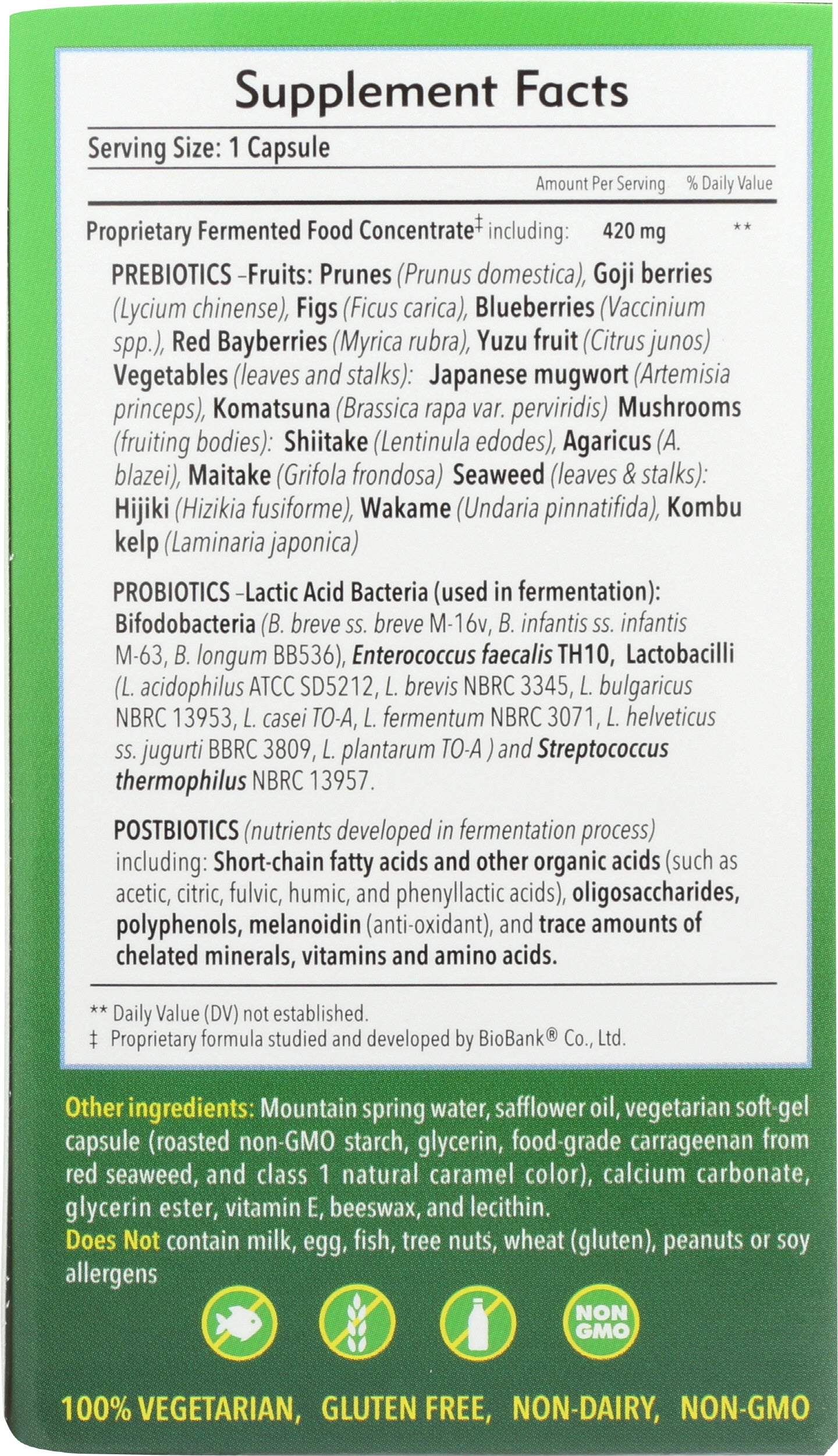 Dr. Ohhira's Probiotics Original Formula Back of Box