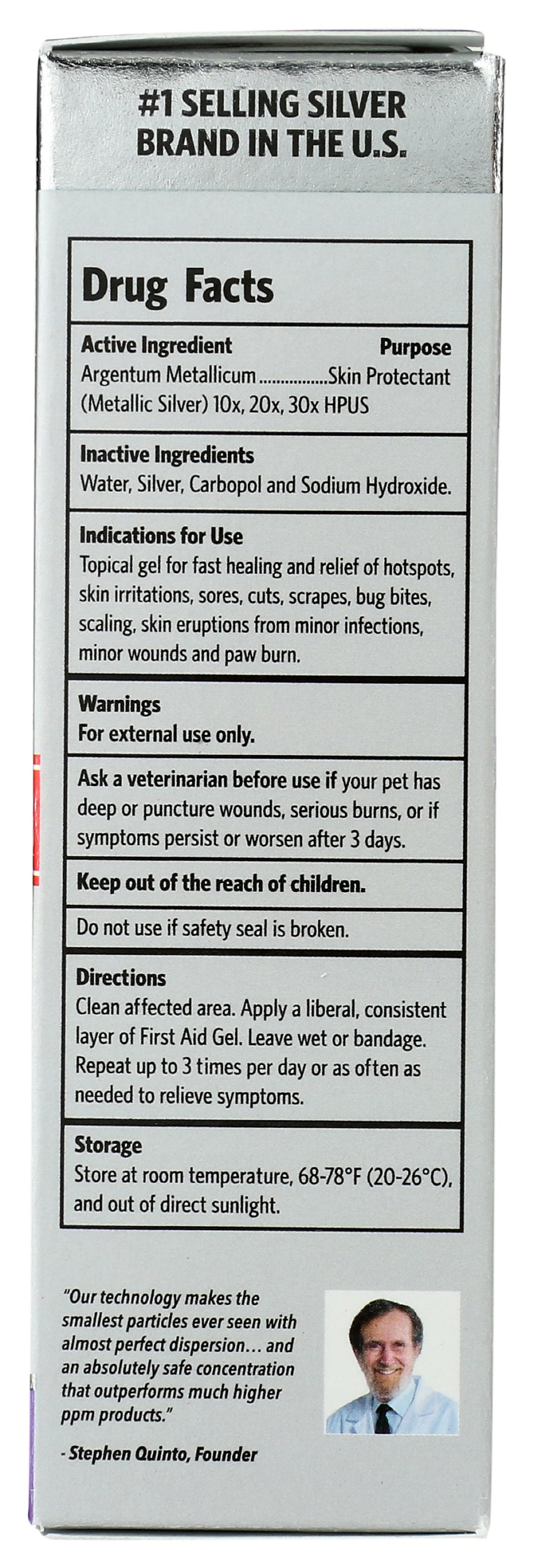 Sovereign Silver Pets First Aid Gel 1 Fl. Oz. Back of Box