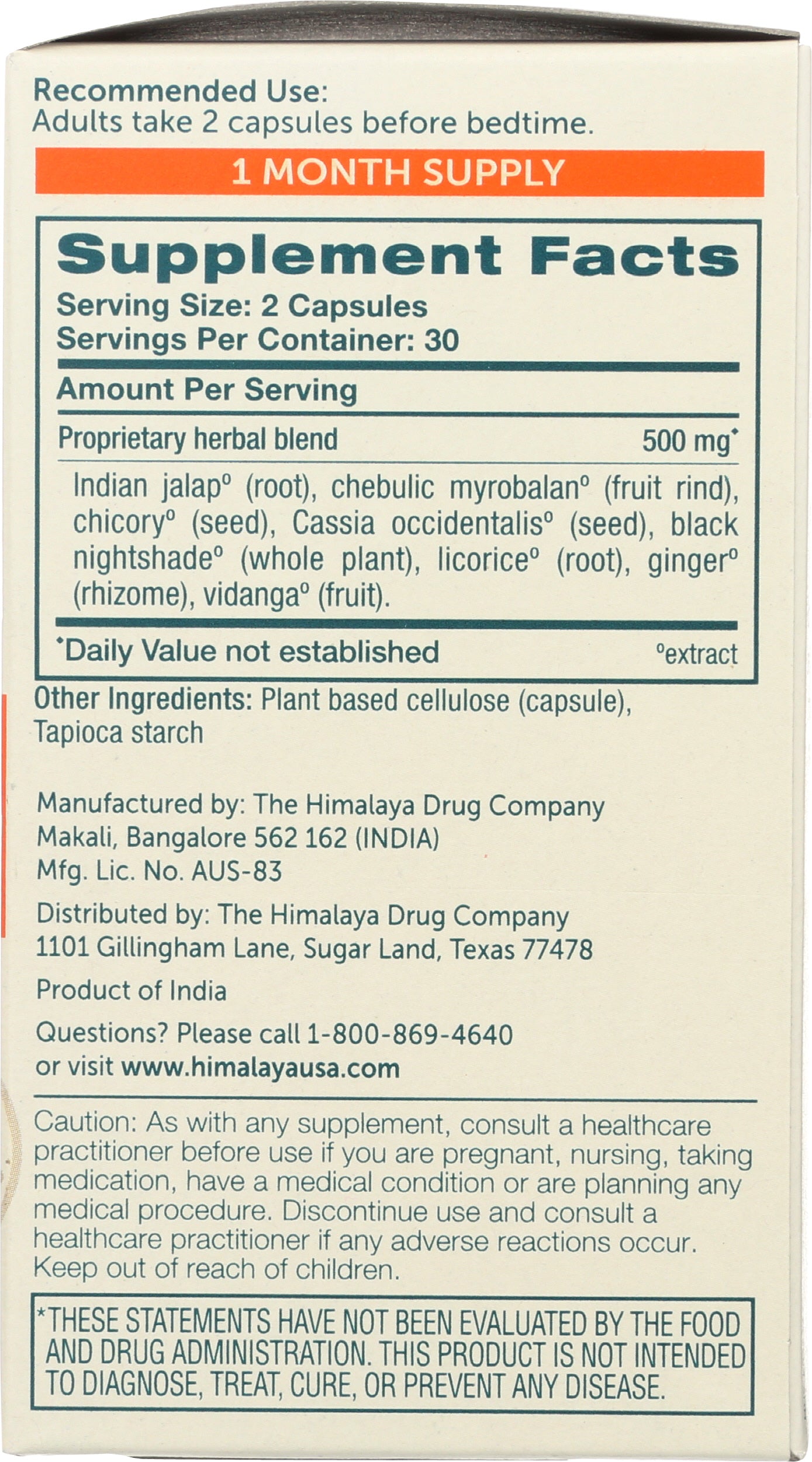Himalaya Comfort Cleanse 60 Vegetarian Capsules Back