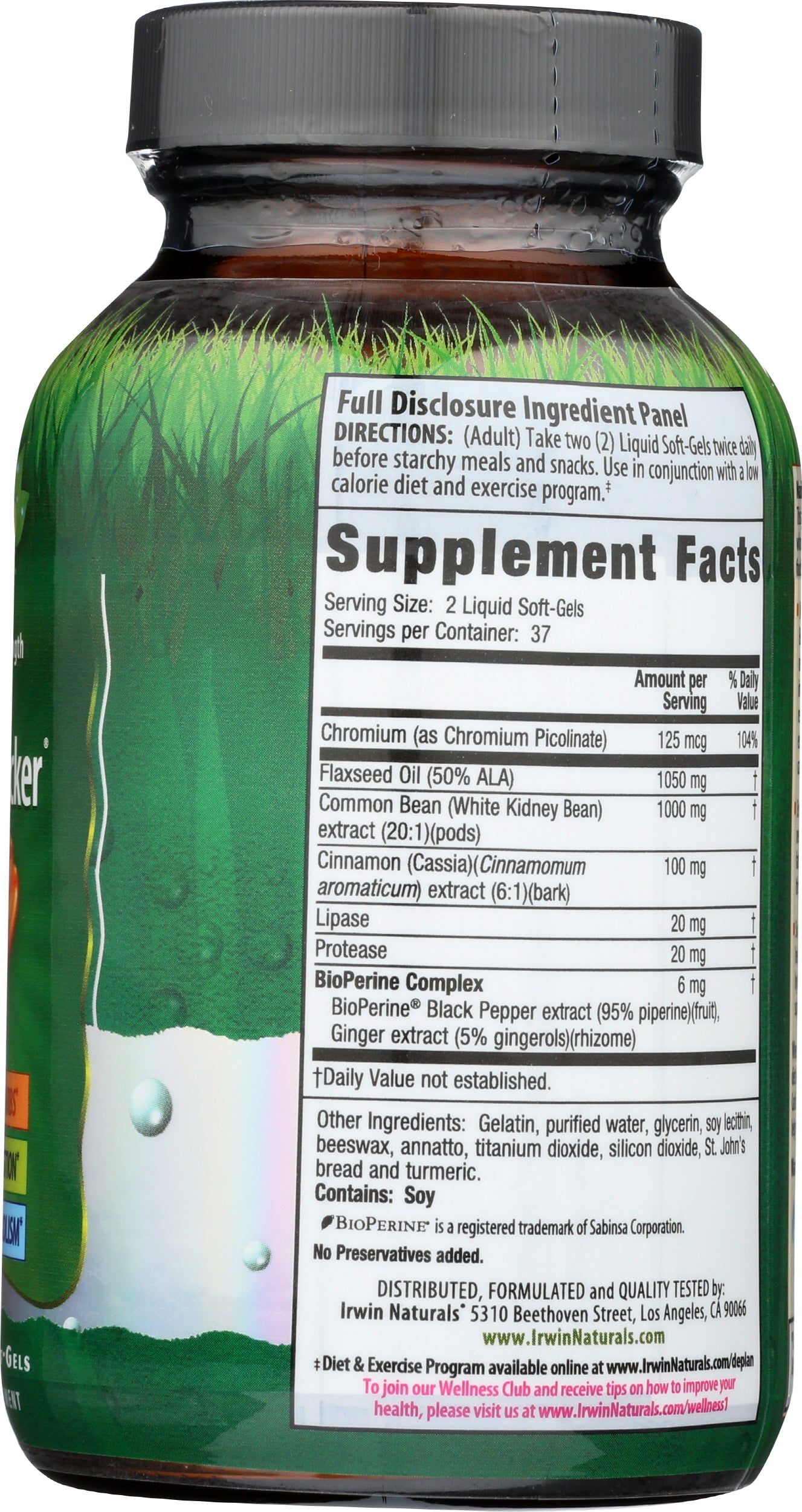 Irwin Naturals 3-in-1 Carb Blocker 75 Liquid Soft Gels Back