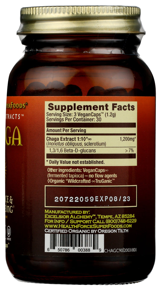 HealthForce SuperFoods Chaga 90 VeganCaps Back of Bottle