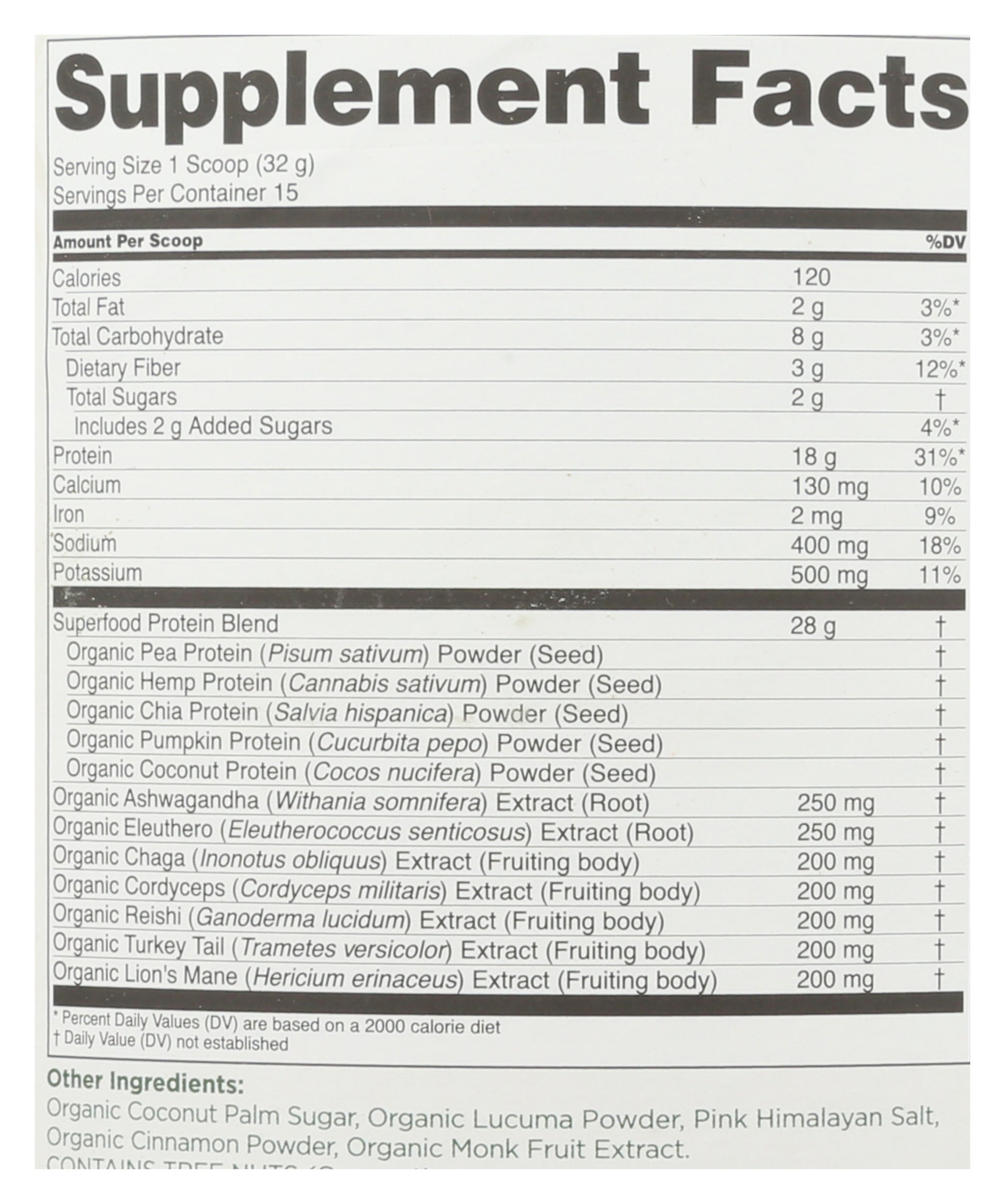 Four Sigmatic Plant-Based Protein Powder Unflavored 480g Back of Can