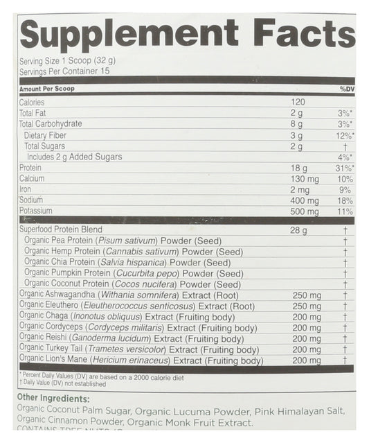 Four Sigmatic Plant-Based Protein Powder Unflavored 480g Back of Can