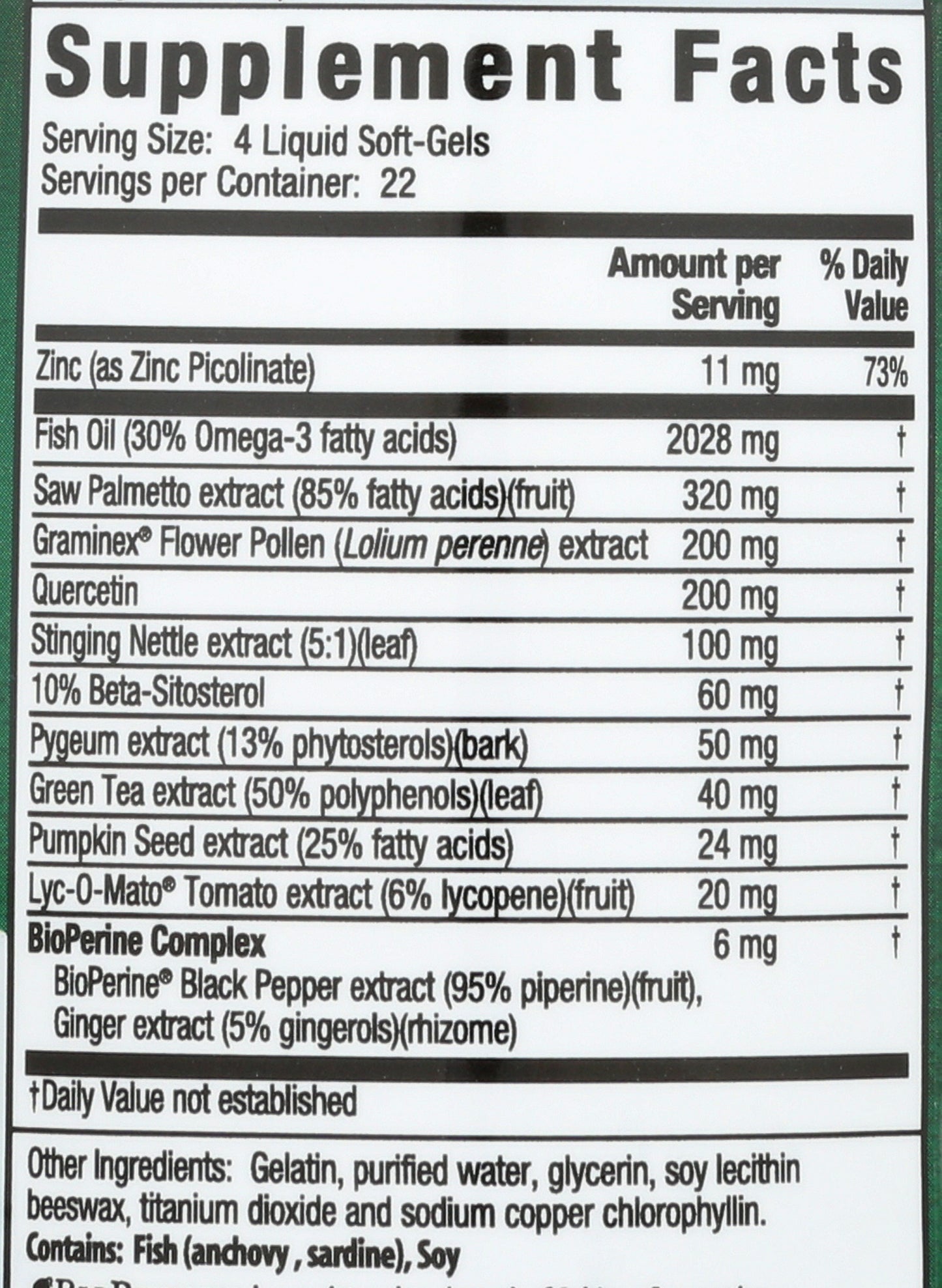 Irwin Naturals Prosta-Strong 90 Liquid Soft Gels Back of Bottle
