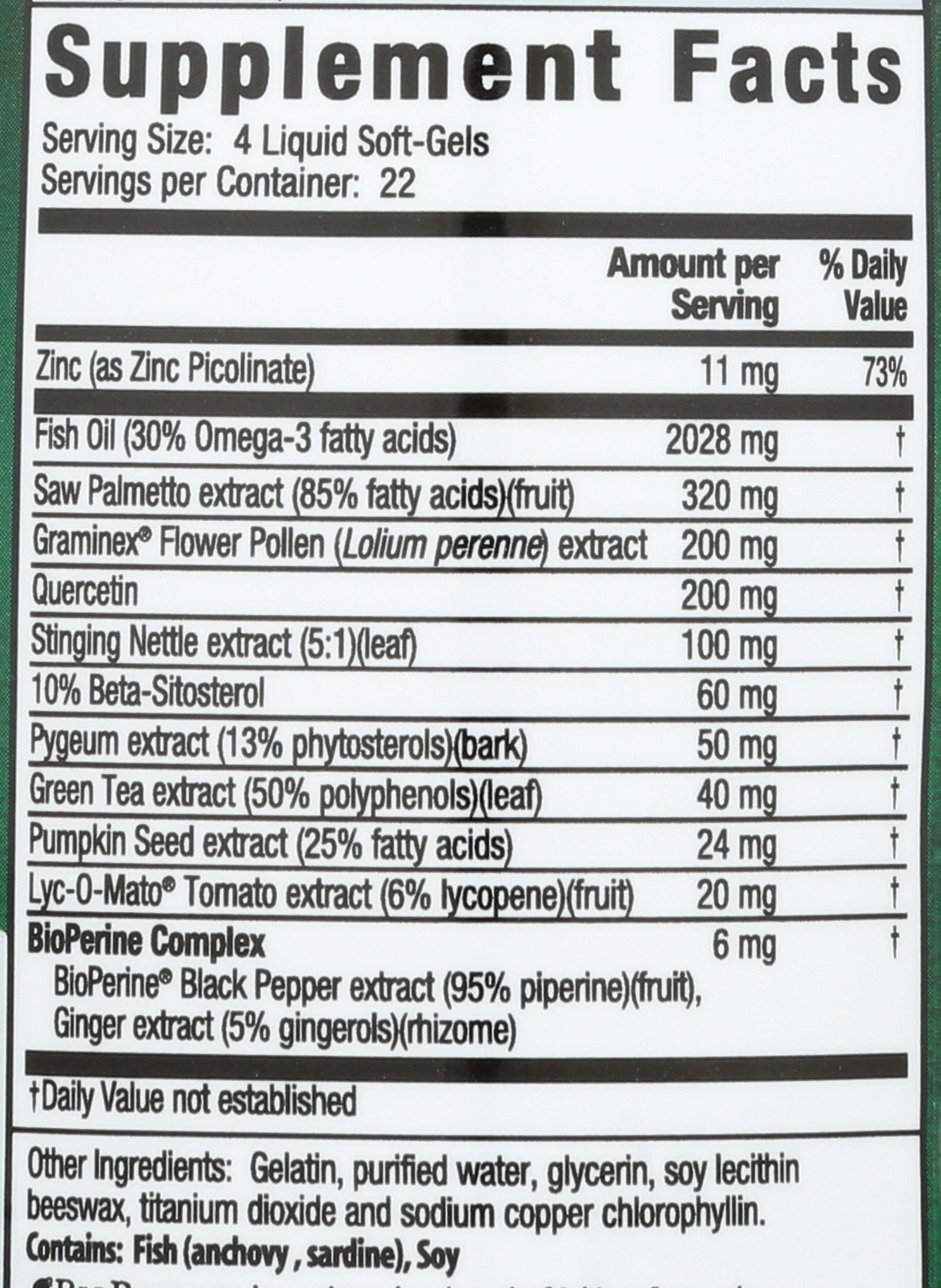 Irwin Naturals Prosta-Strong 90 Liquid Soft Gels Back of Bottle