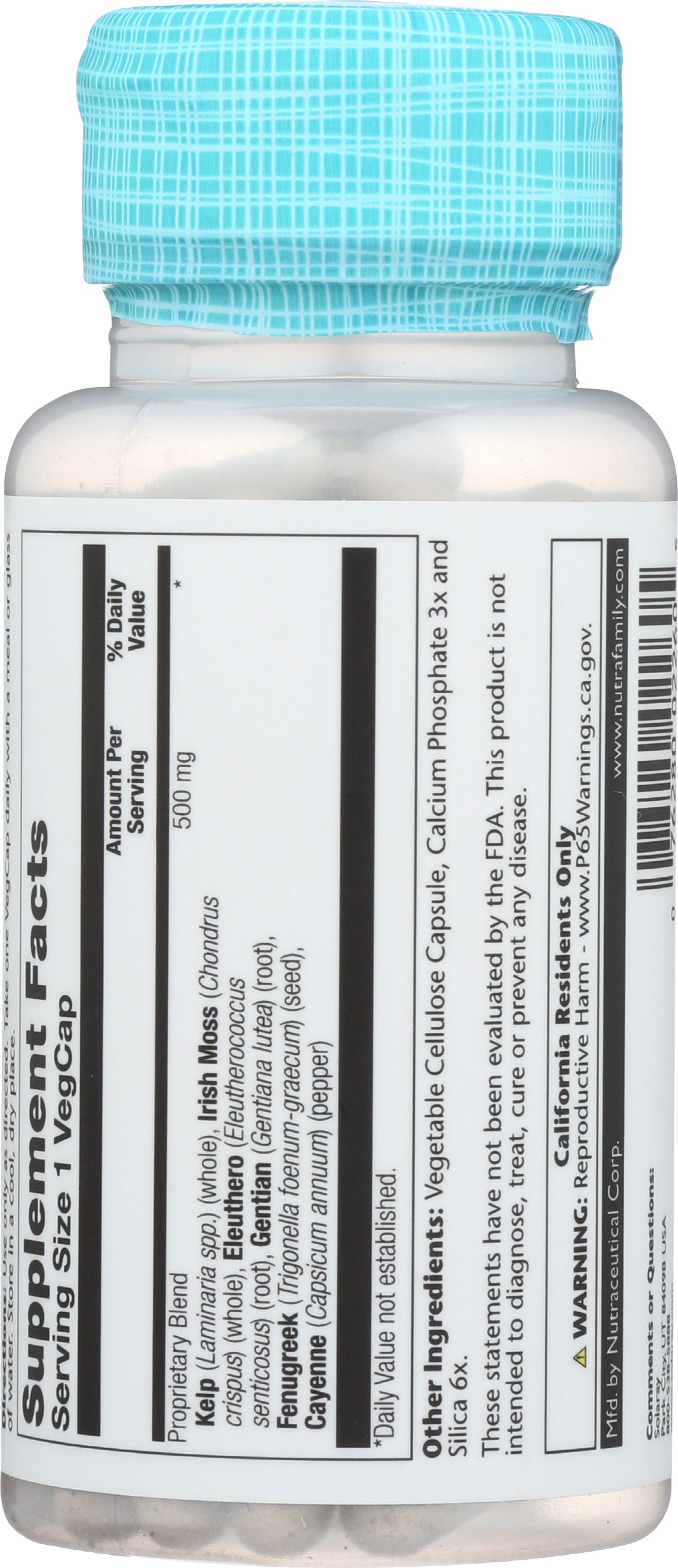 Solaray Thyroid Blend SP-26 100 VegCaps Back of Bottle