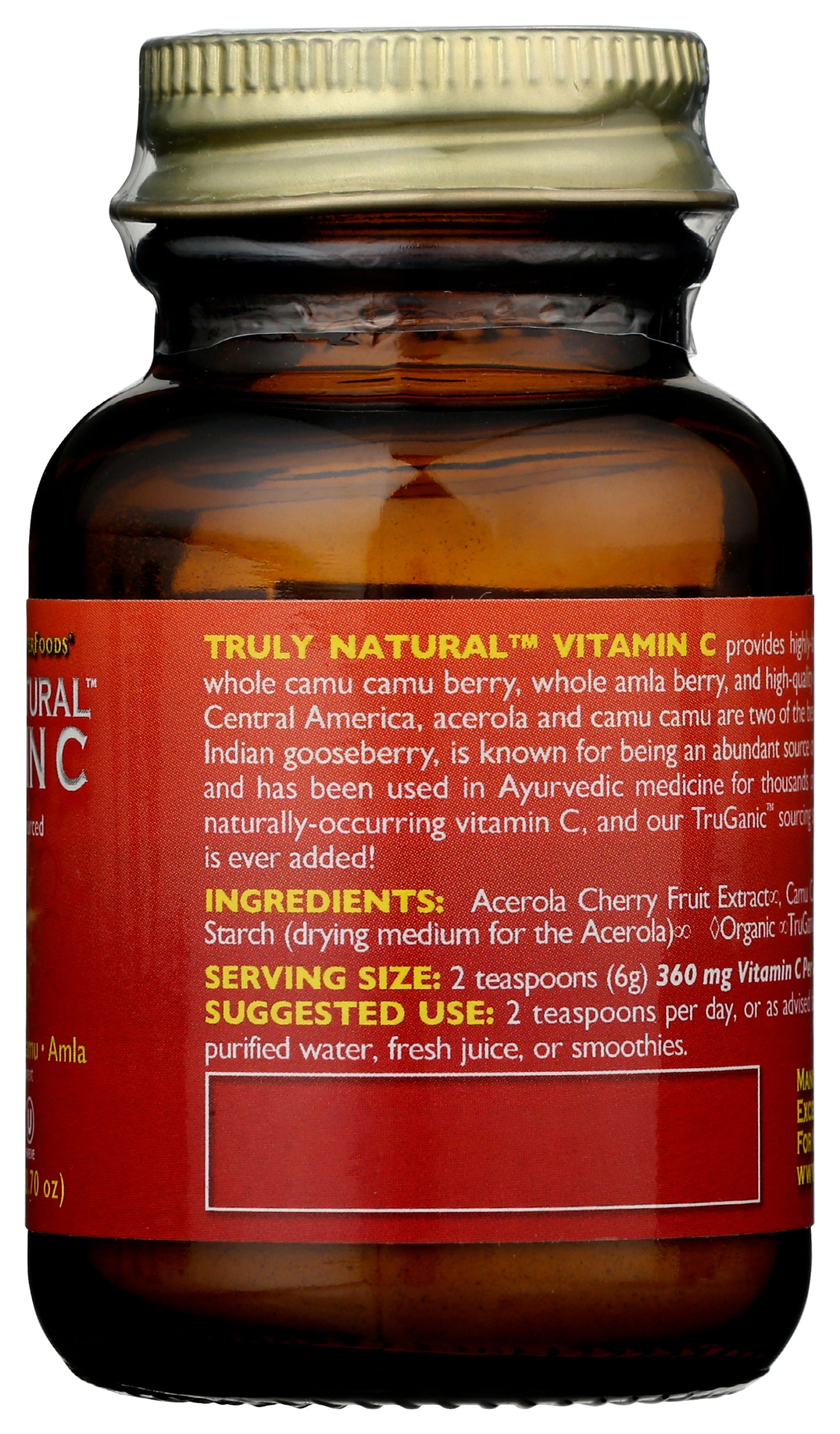 HealthForce SuperFoods Vitamin C 20g Powder Back of Bottle