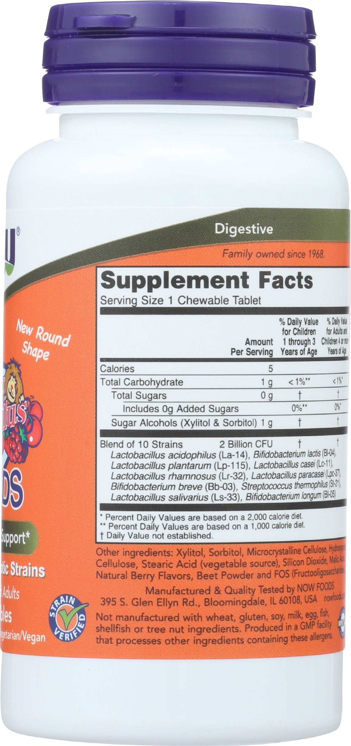 NOW BerryDophilus Kids Probiotic Back of Bottle